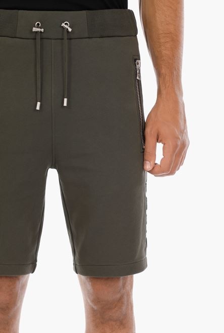 Khaki cotton shorts with embossed khaki Balmain Paris logo - 6