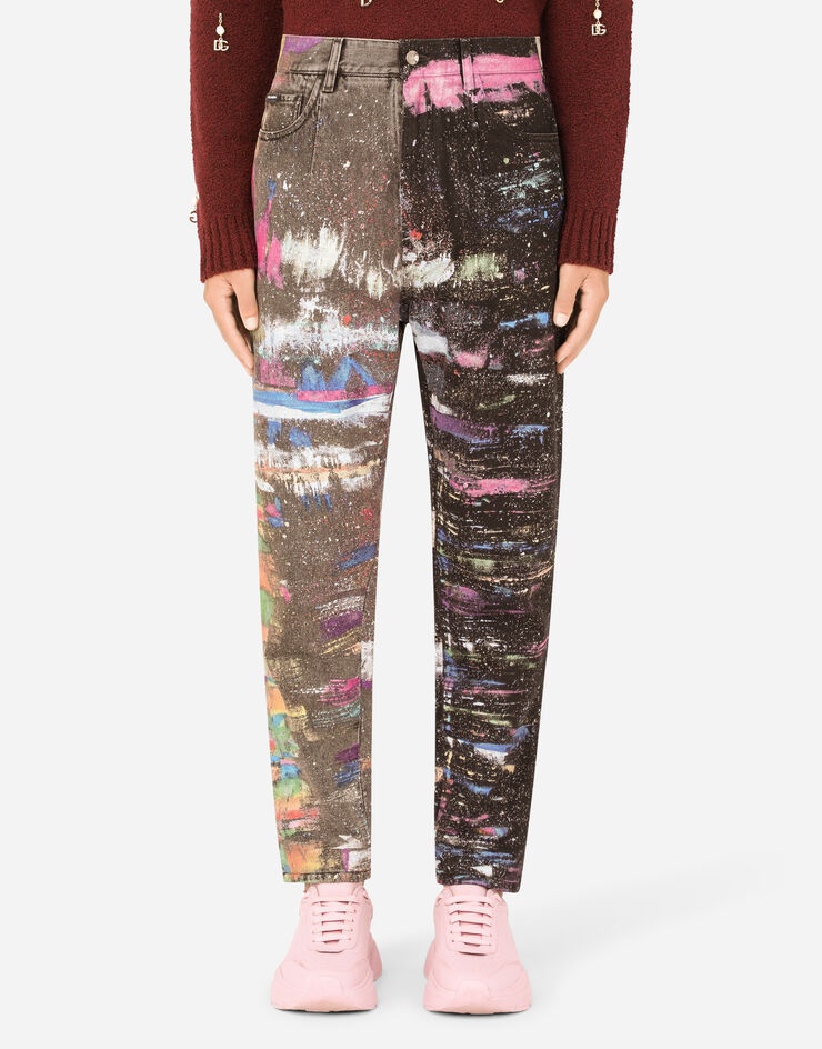 Oversize jeans with plated multi-colored print - 1