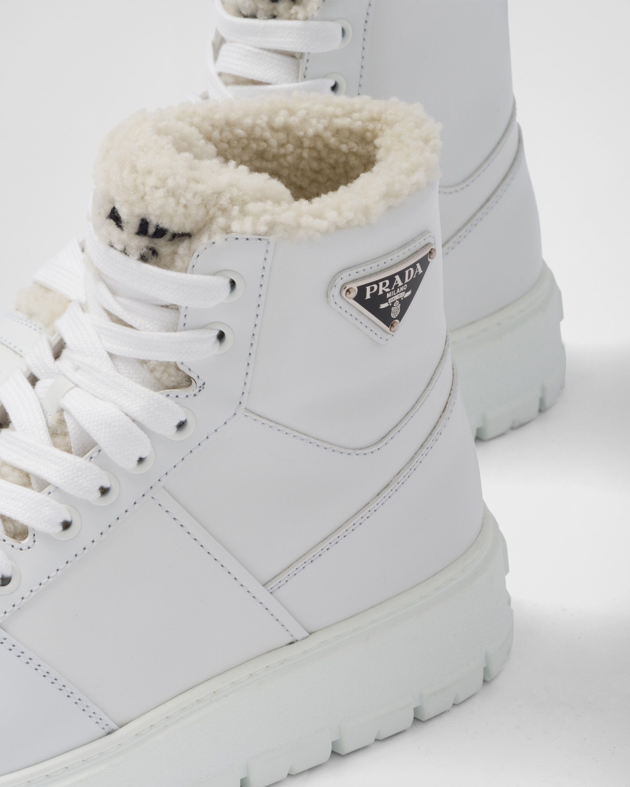 Leather and shearling high-top sneakers - 6