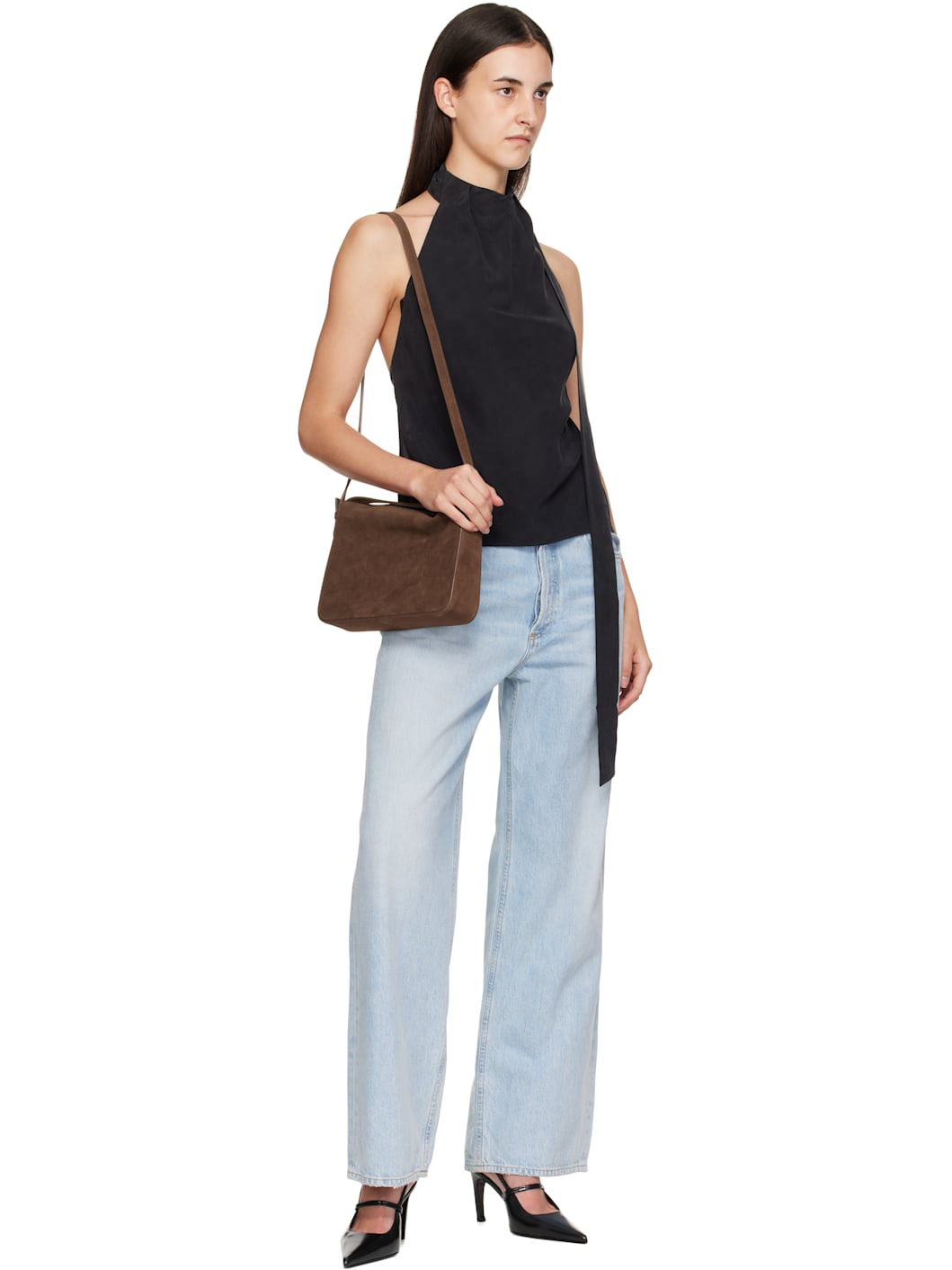 Brown Soft Baguette Crossbody Bag - 4