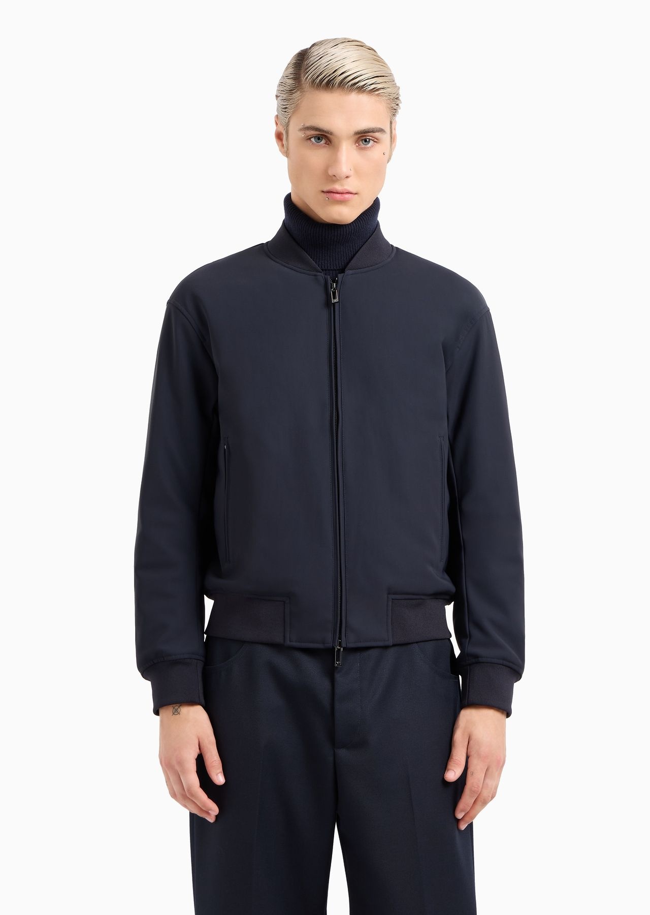 Zipped bomber jacket in technical stretch nylon - 2