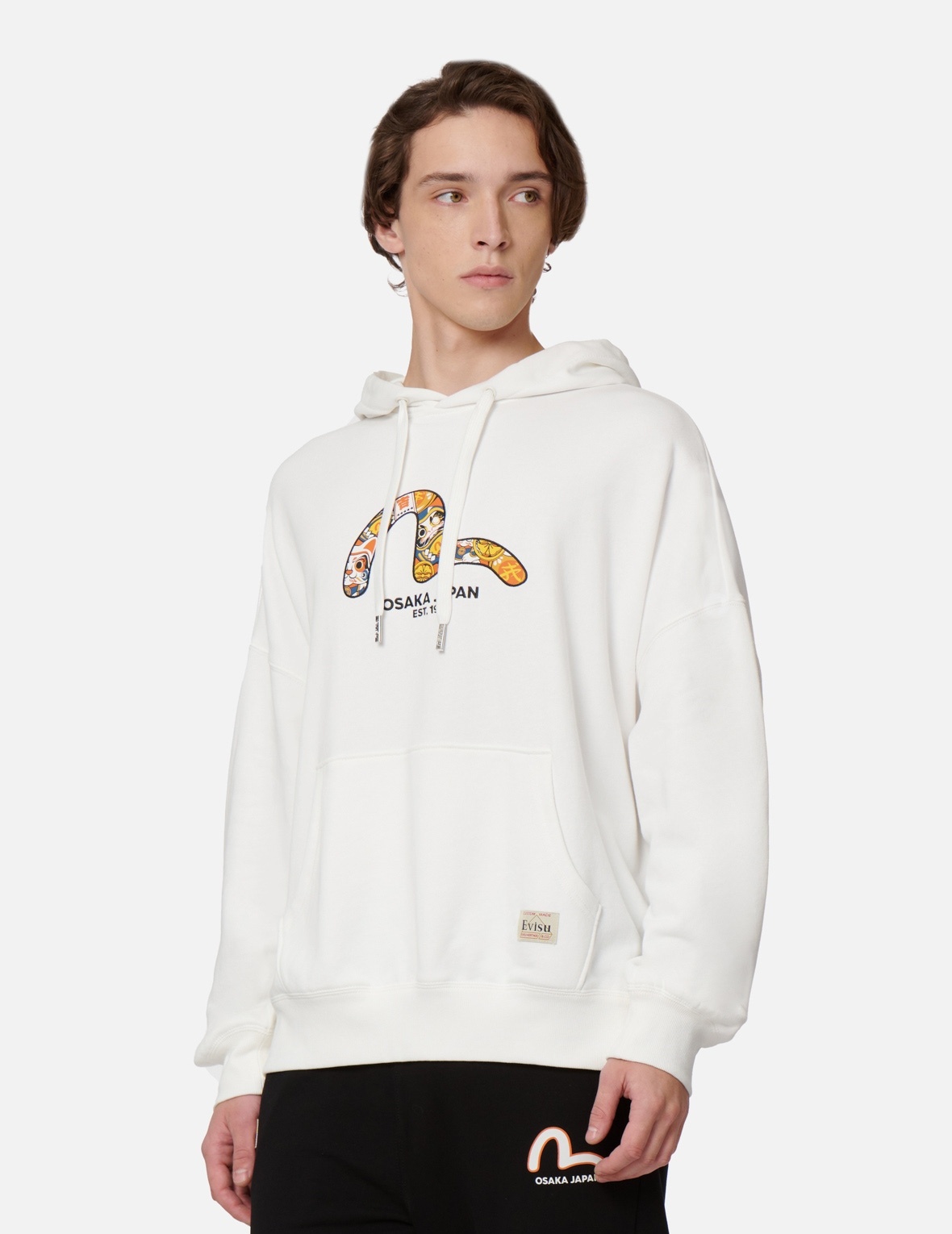 ZIP-UP DARUMA AND FORTUNE CAT PRINT HOODED SWEATSHIRT - 8