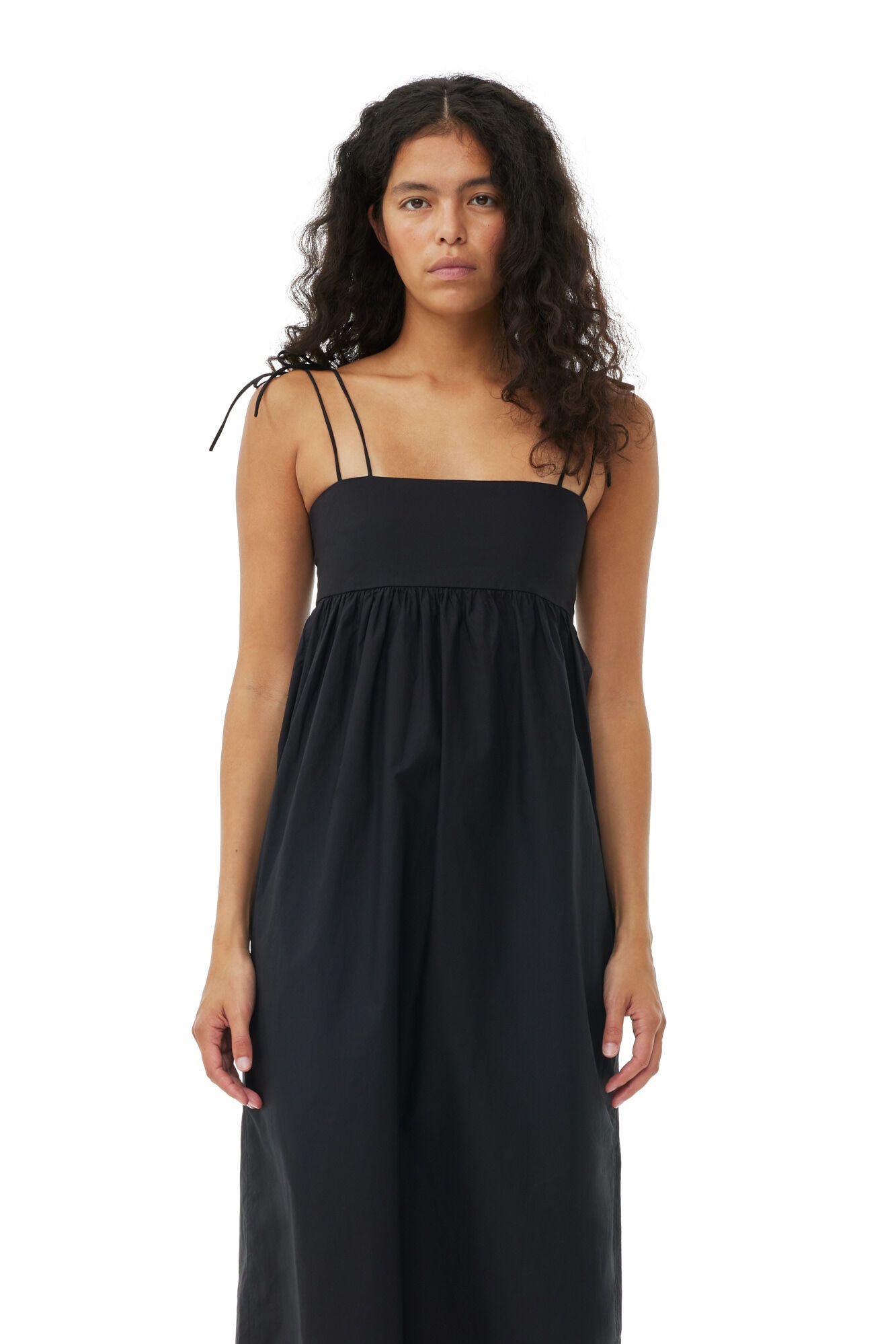 BLACK COTTON POPLIN STRING MIDI DRESS - 4