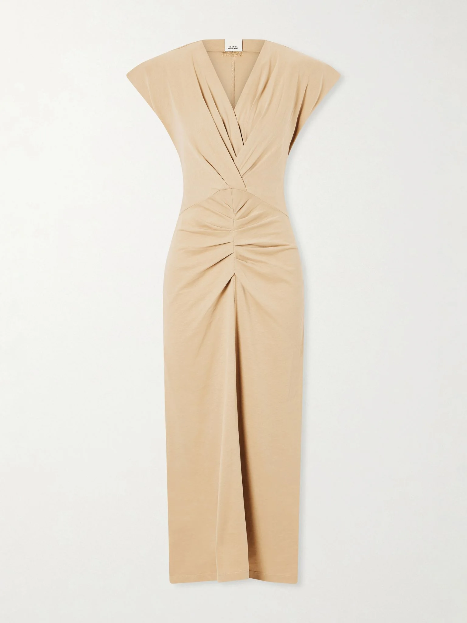 Nadra gathered cotton midi dress Beige - 1