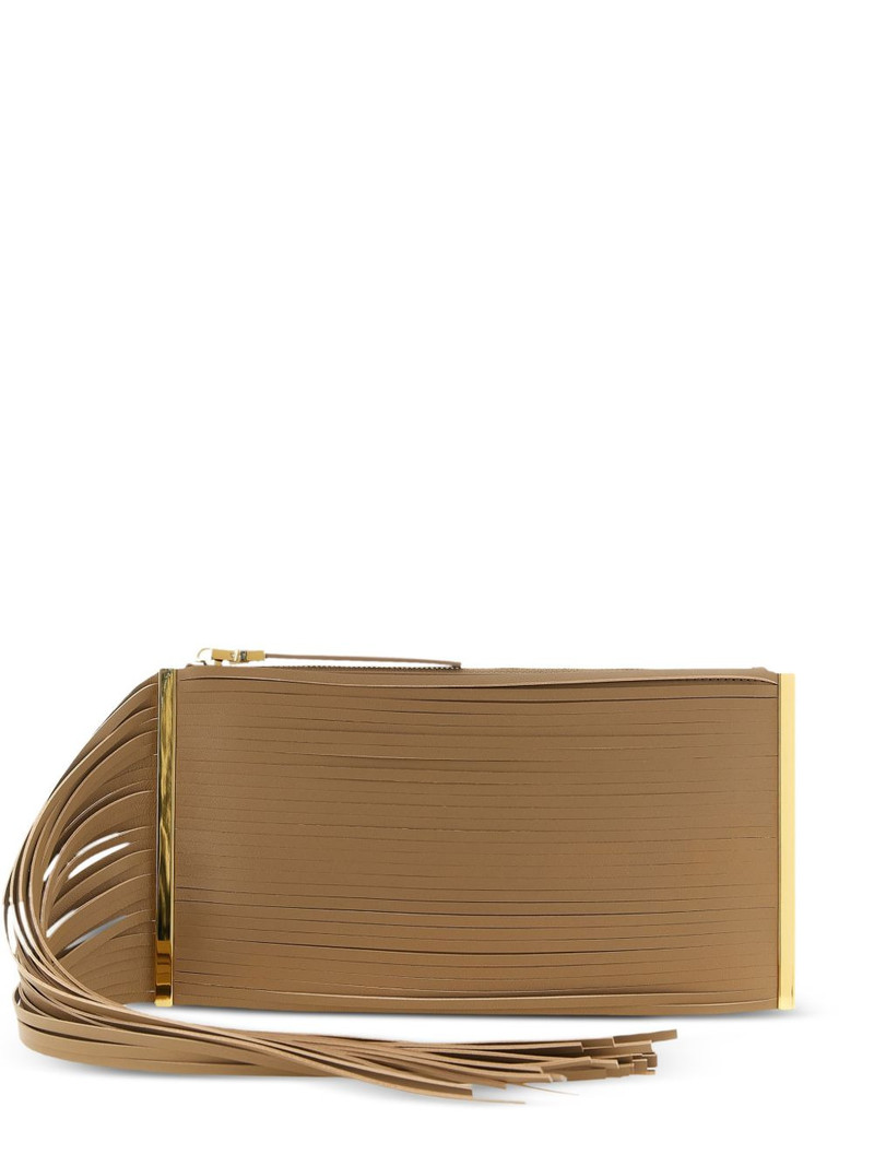fringed leather clutch bag 1