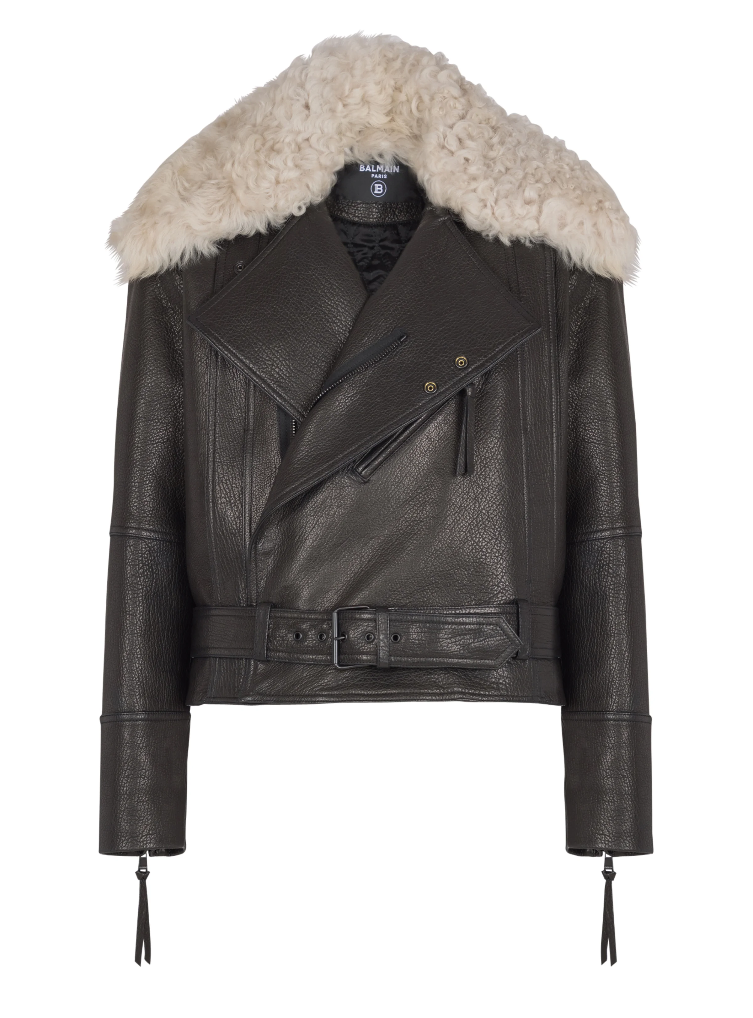 Leather jacket with shearling collar - 1