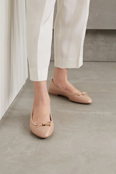 Stuart Weitzman Gabby bow-embellished suede-trimmed leather ballet flats outlook