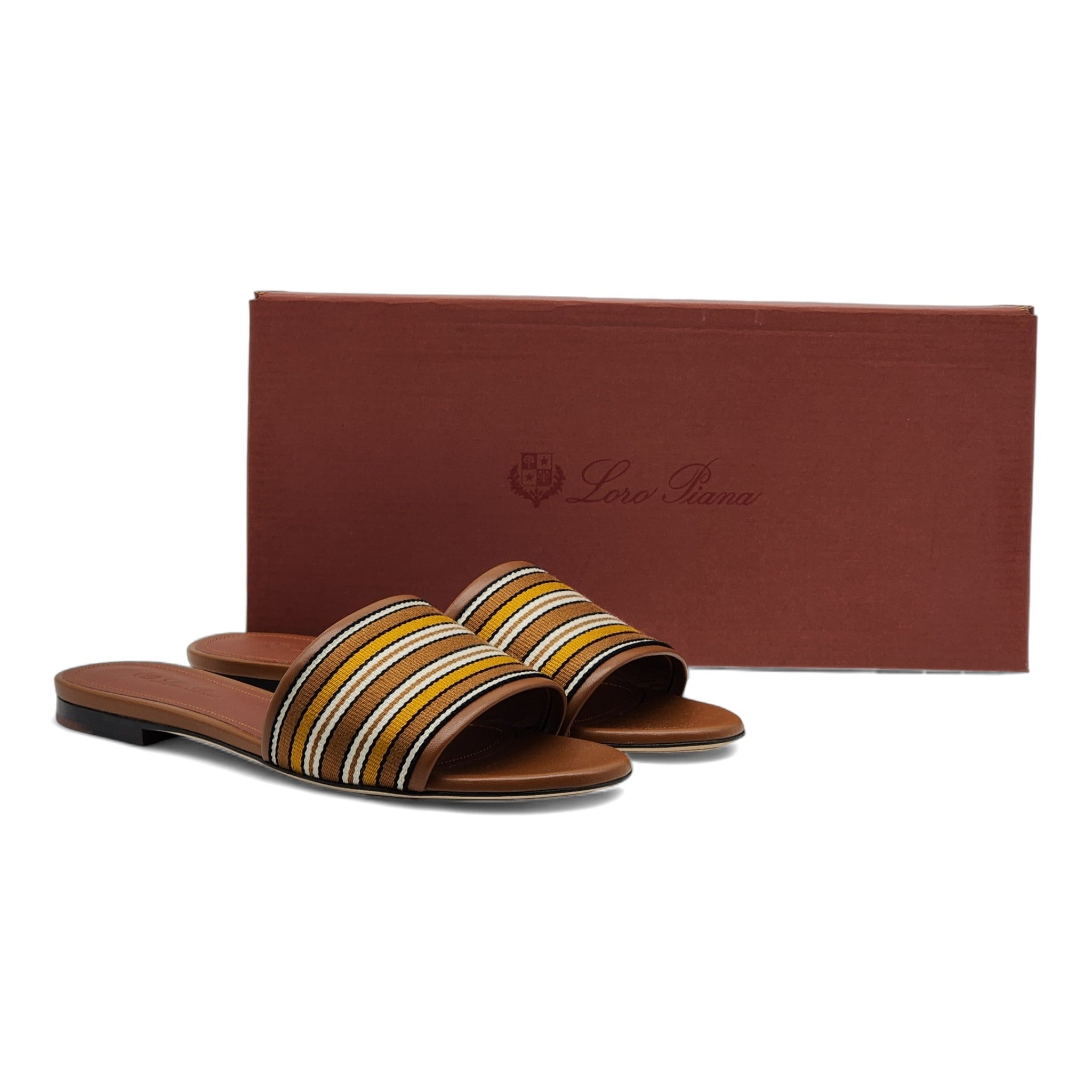 Loro Piana The Suitcase Stripe Flat Sandals in Brown - 2