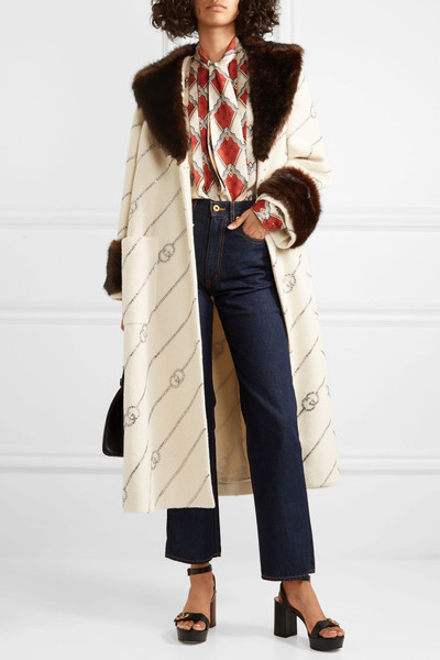 GUCCI Faux fur-trimmed crystal-embellished wool-felt coat outlook