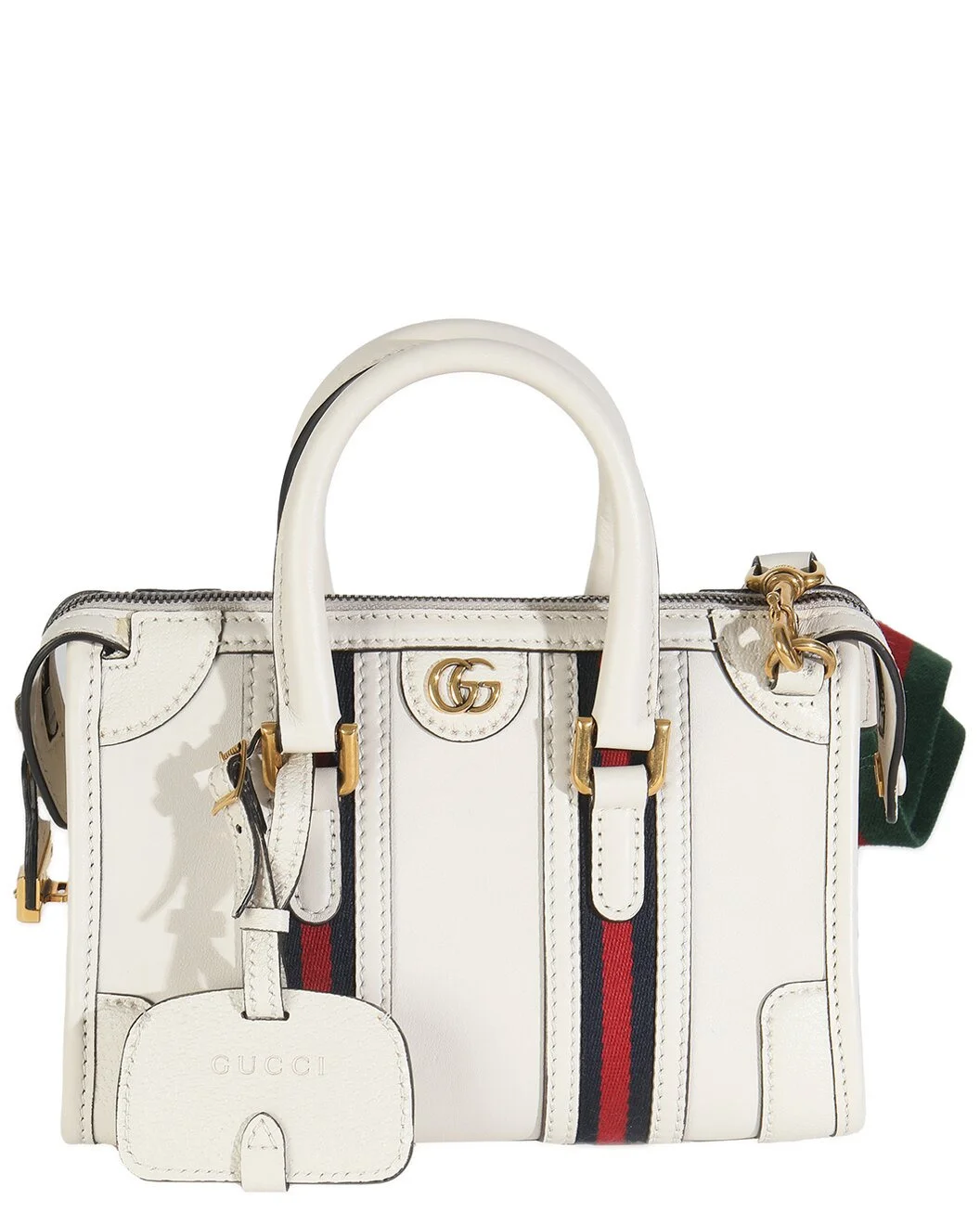 Gucci White Leather Small Bauletto Duffle Top Handle Bag (Authentic Pre-Loved) - 1