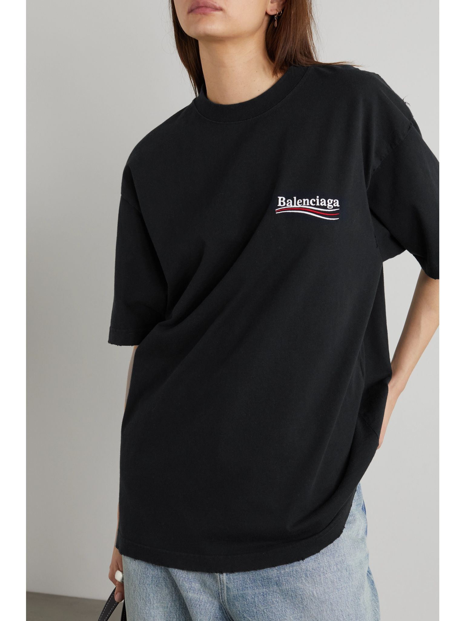 Oversized embroidered cotton-jersey T-shirt Black - 3