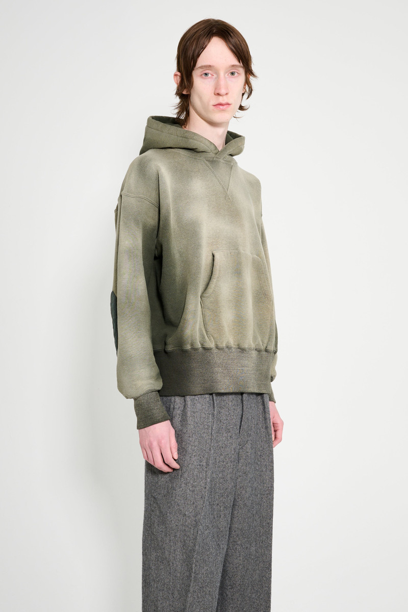 TAIGA TAKAHASHI TAIGA TAKAHASHI HOODED SWEAT SHIRT BLEACHED DEEP GREEN outlook