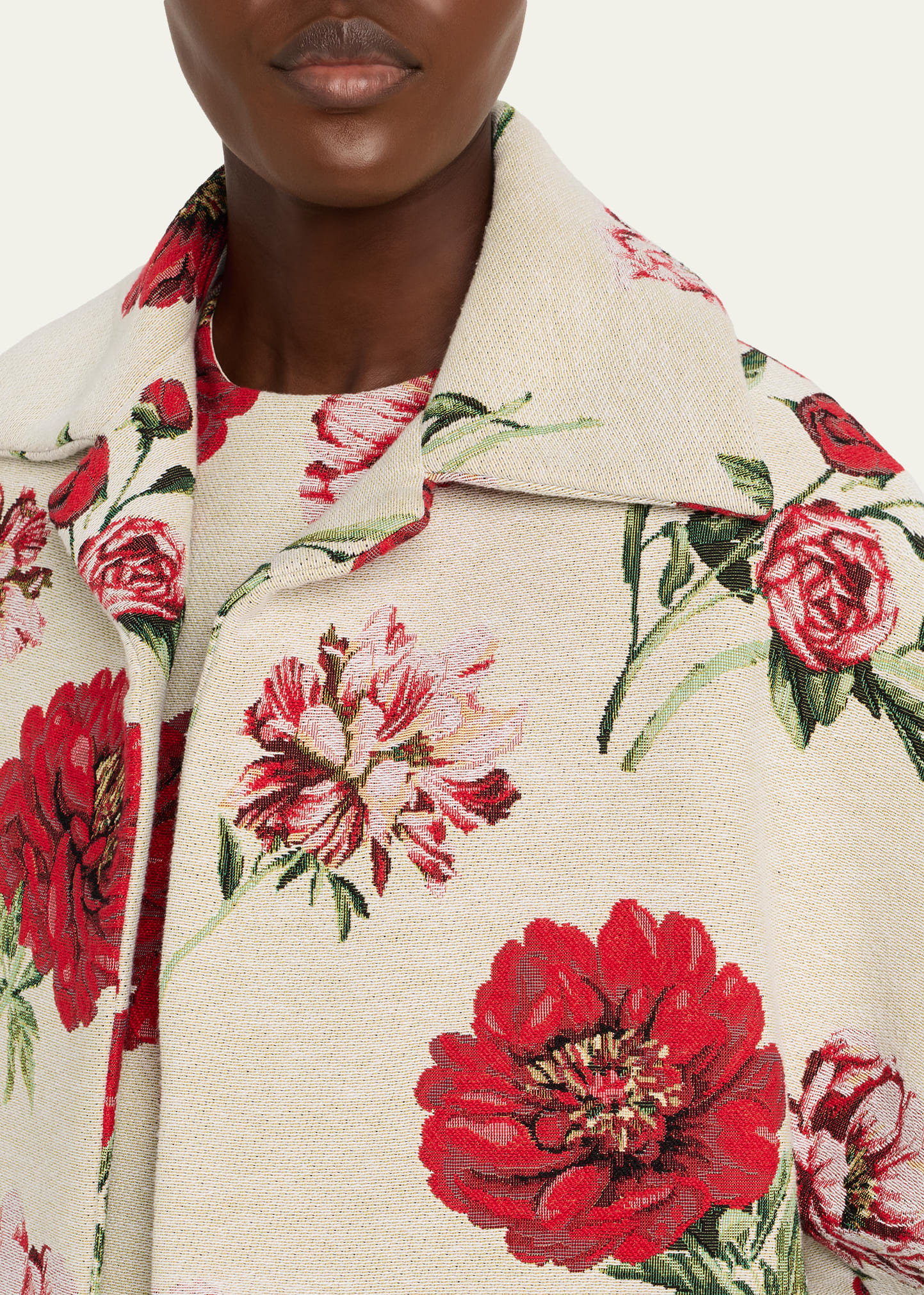 Oversized Peony Jacquard Coat - 5