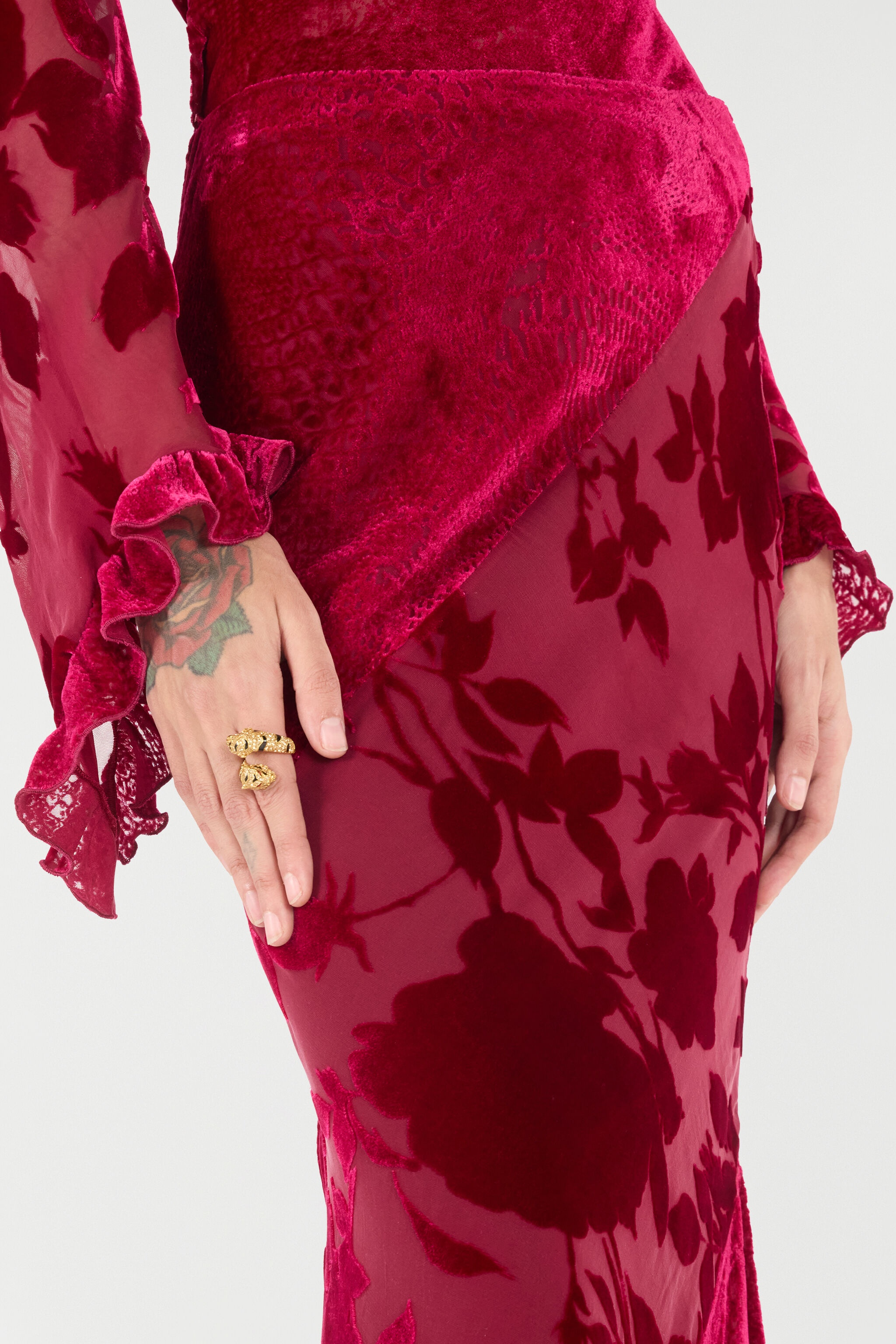 Long Skirt With Rose And Python Pattern - 6