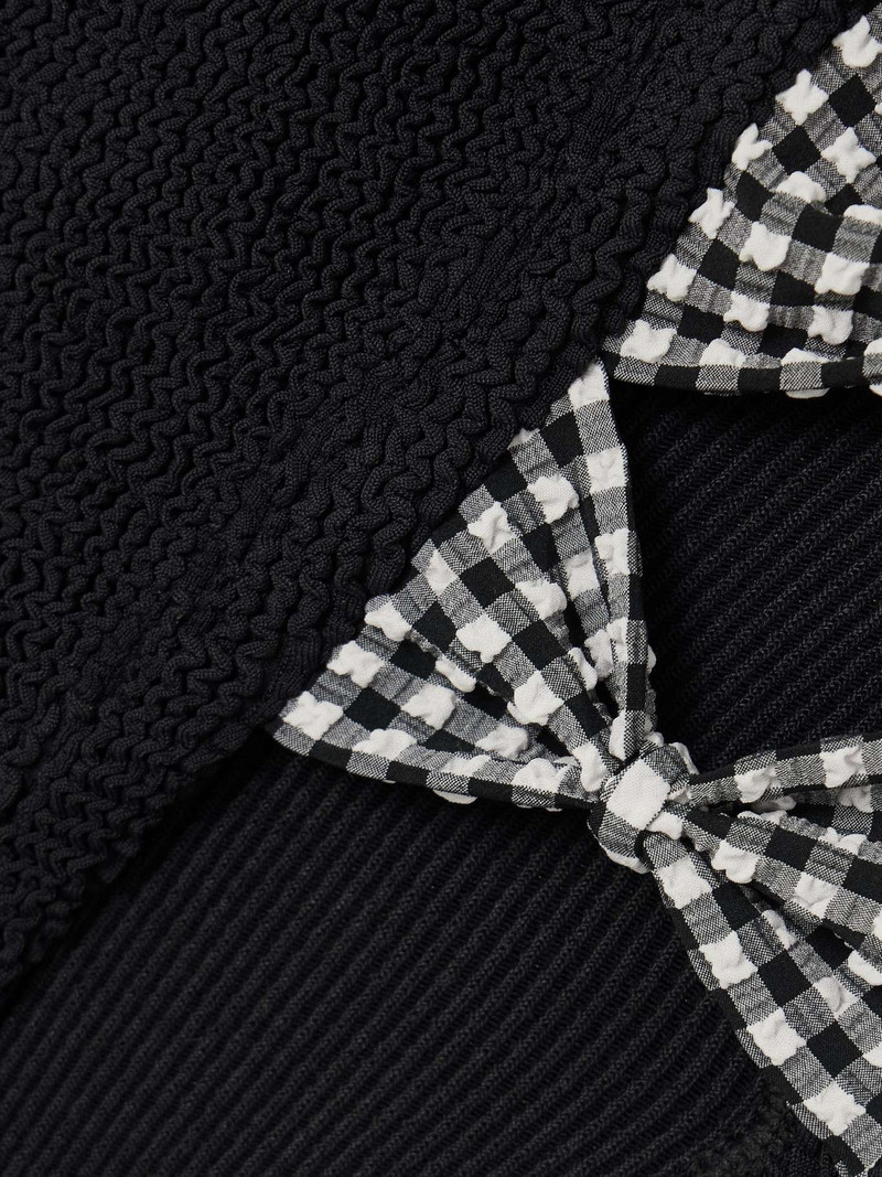 Tiffany cutout gingham-trimmed seersucker swimsuit Black 4