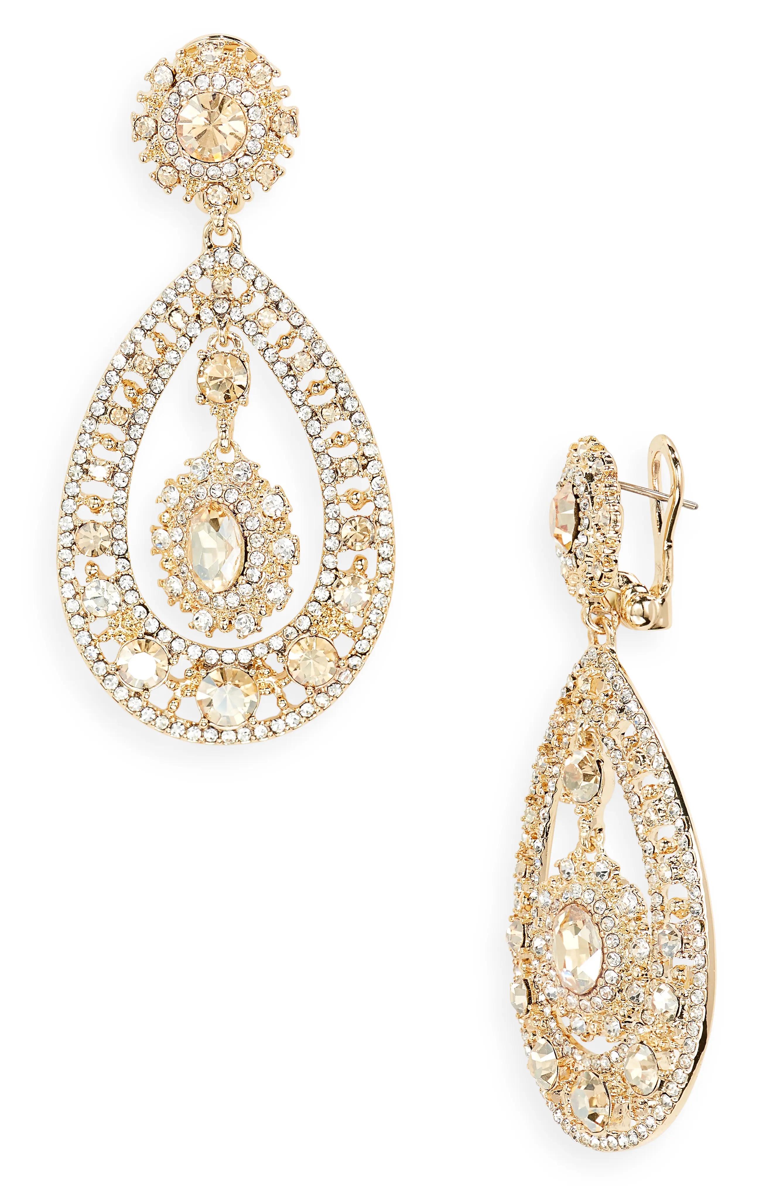 Pavé Crystal Filigree Teardrop Earrings in Gold/Goldtonal - 1