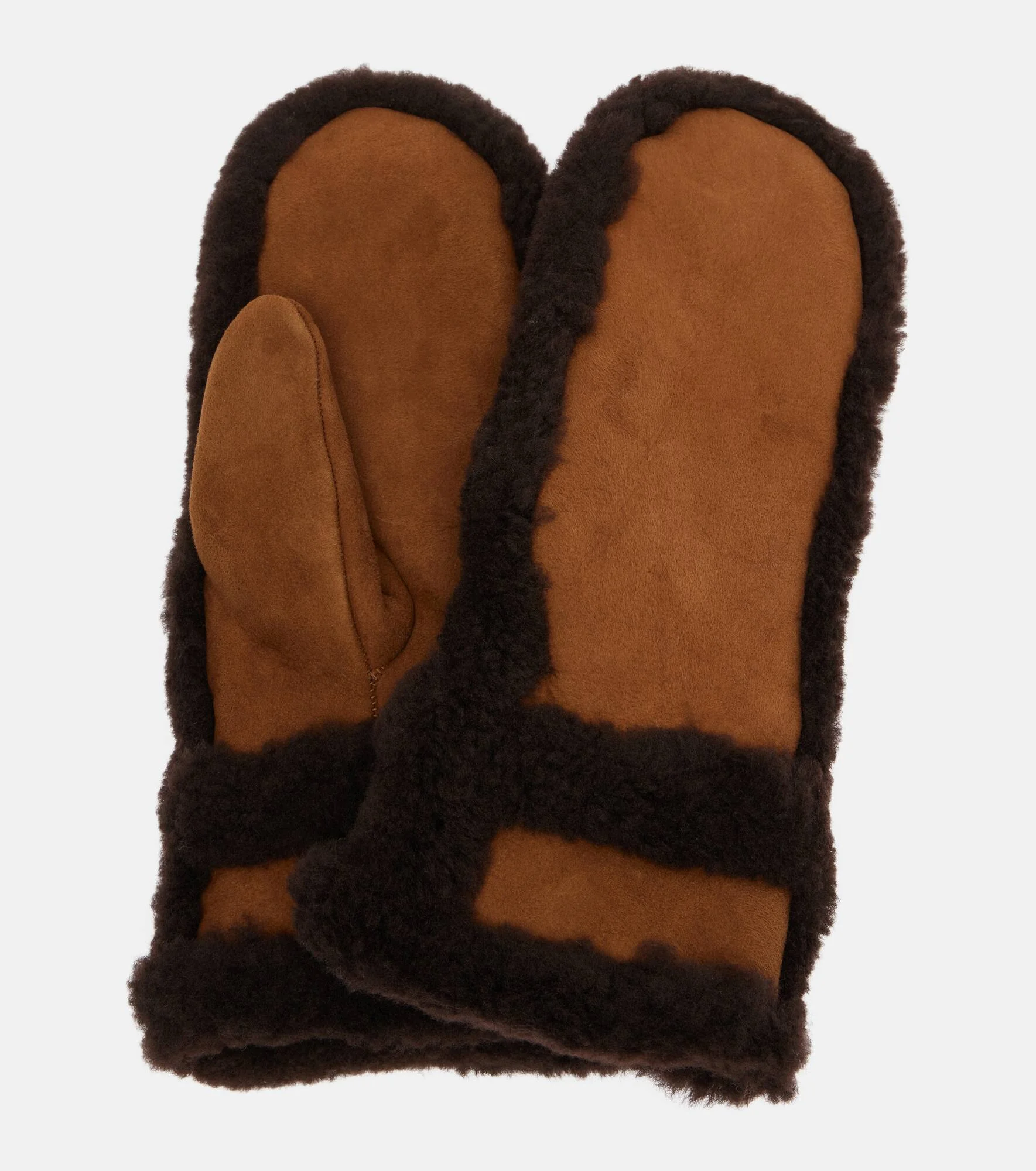 Shearling-trimmed leather mittens - 1