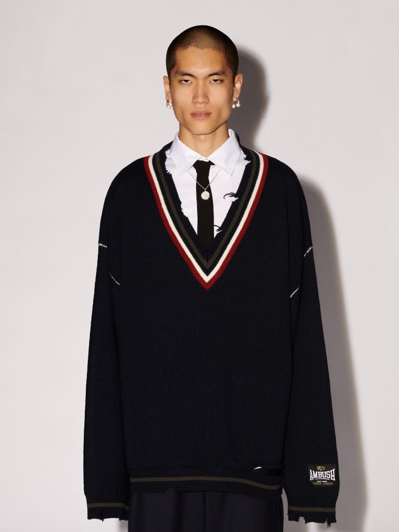 Dangled Rib Knit V Neck - 3