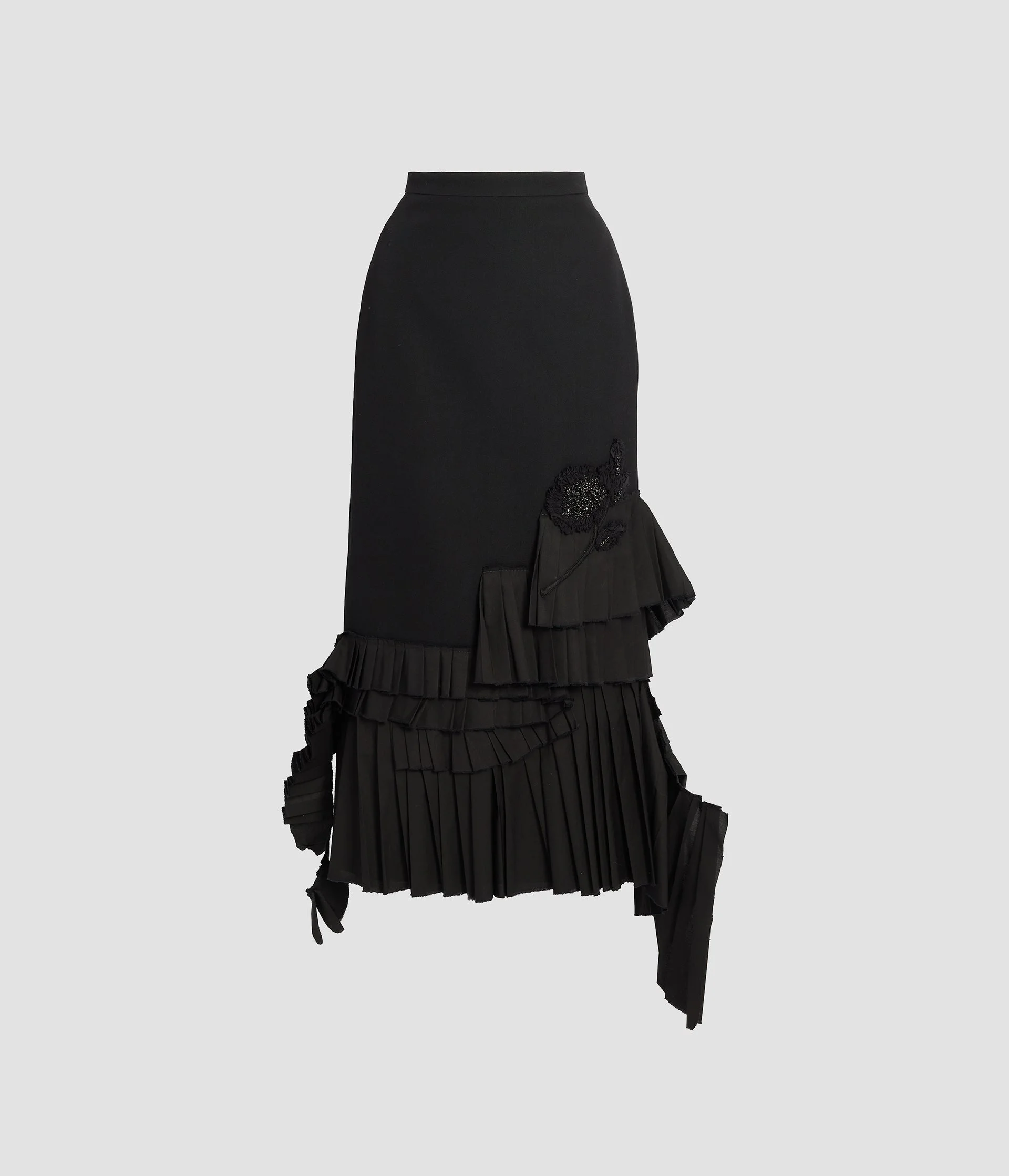 EMBROIDERED GRAIN DE POUDRE MIDI PENCIL SKIRT - 1