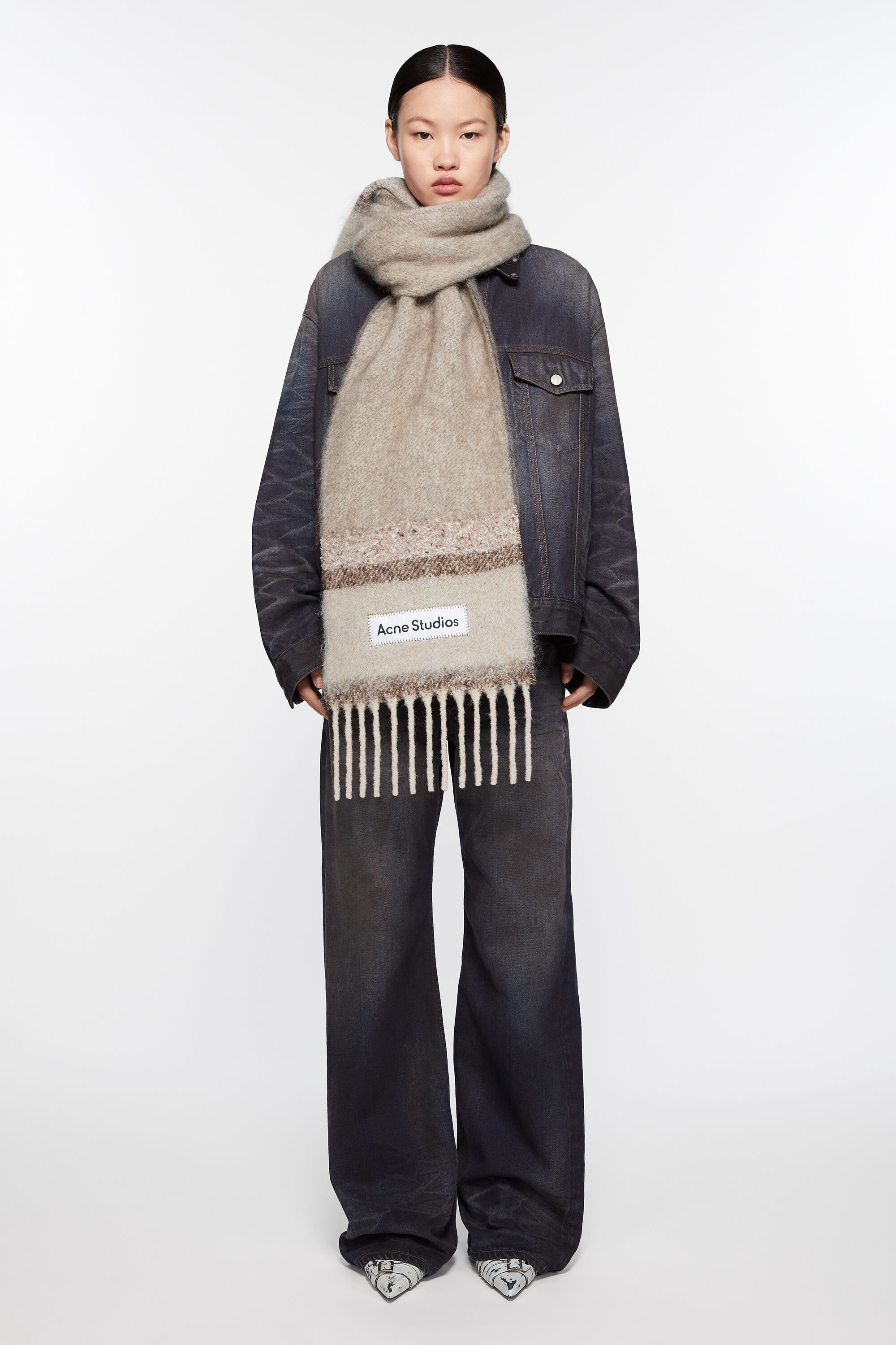 Fringed scarf logo - Brown/beige - 2