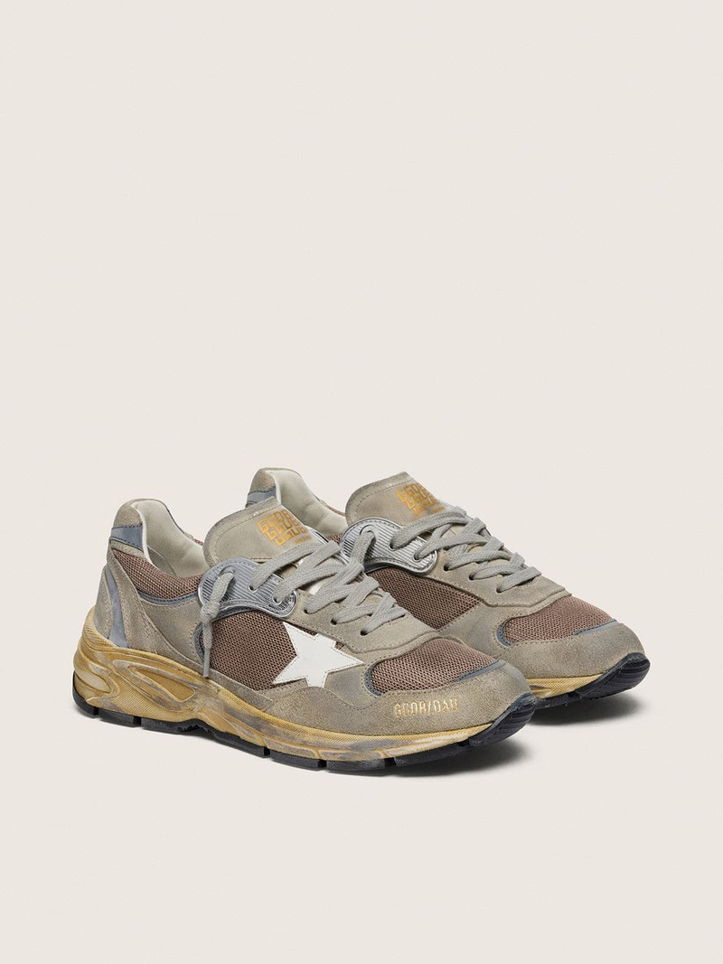 Golden Goose Men's Dad-Star in dove-gray suede and silver mesh with white leather star and suede heel tab outlook