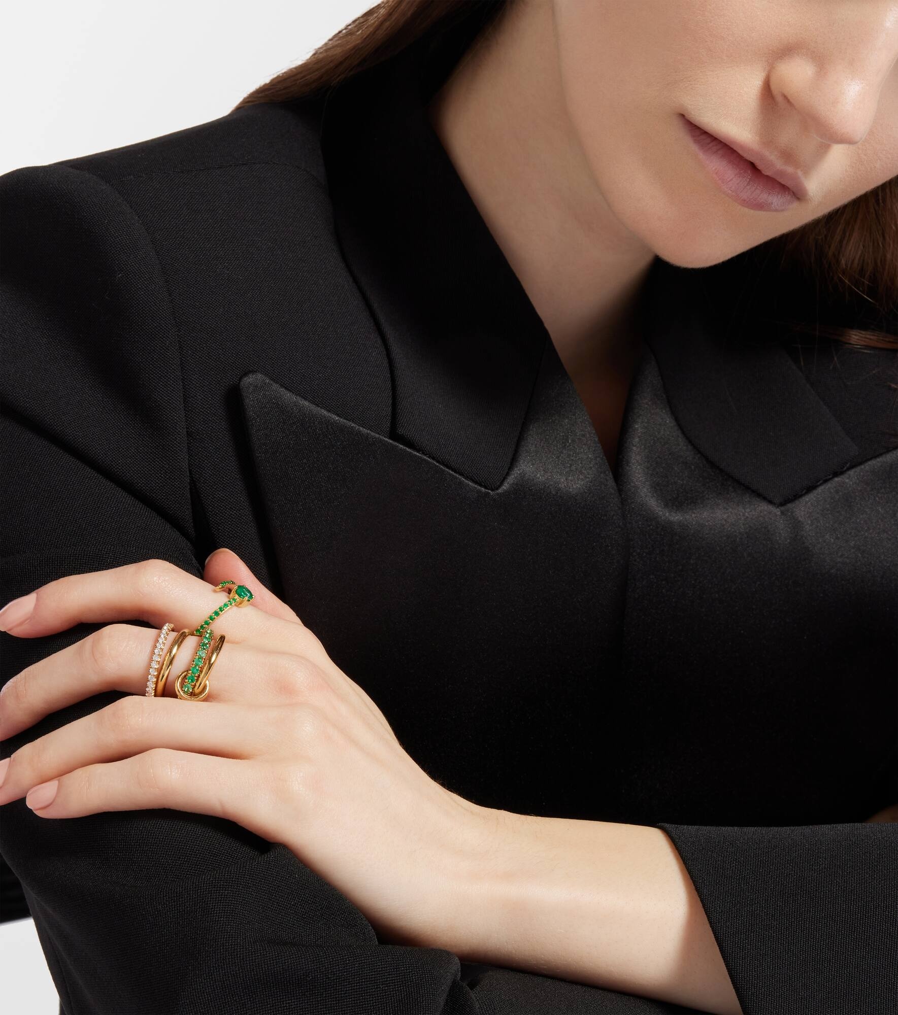 Halley set of four 18kt gold rings with emeralds and diamonds - 5