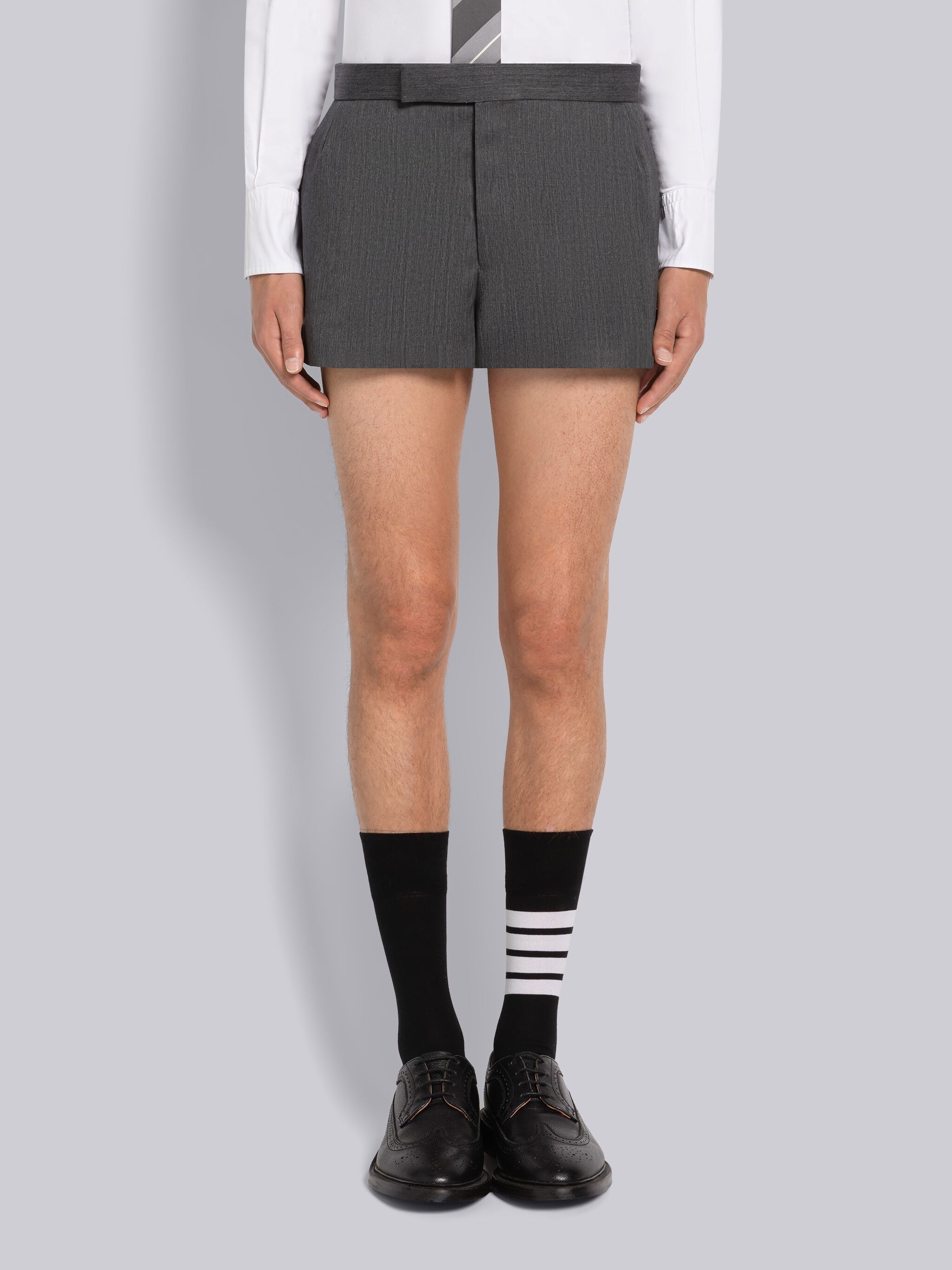 STIFF WOOL GABARDINE MID RISE BACKSTRAP MINI SHORT - 1