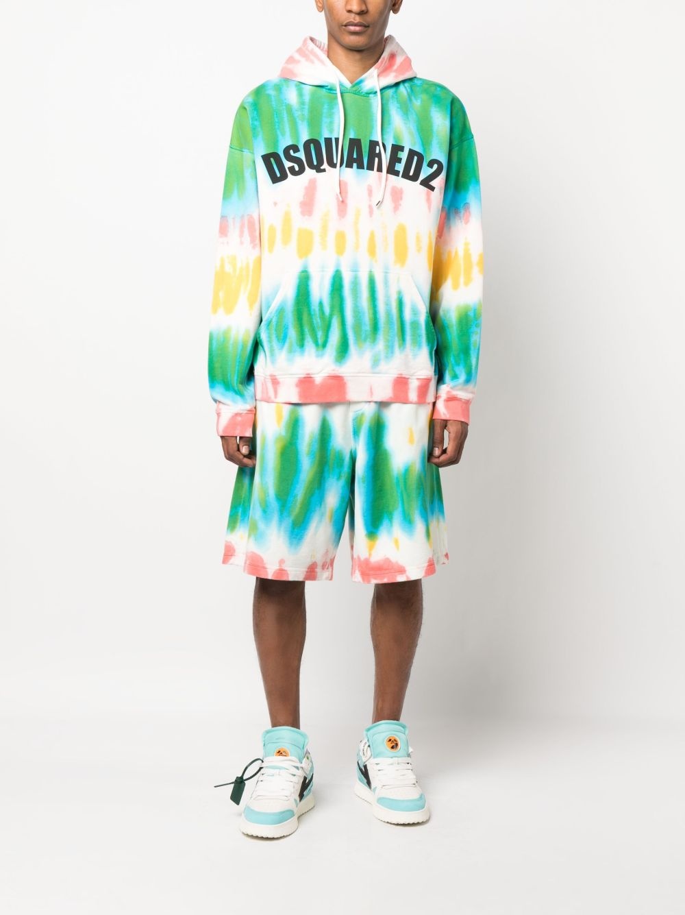 tie dye-print cotton track shorts - 2