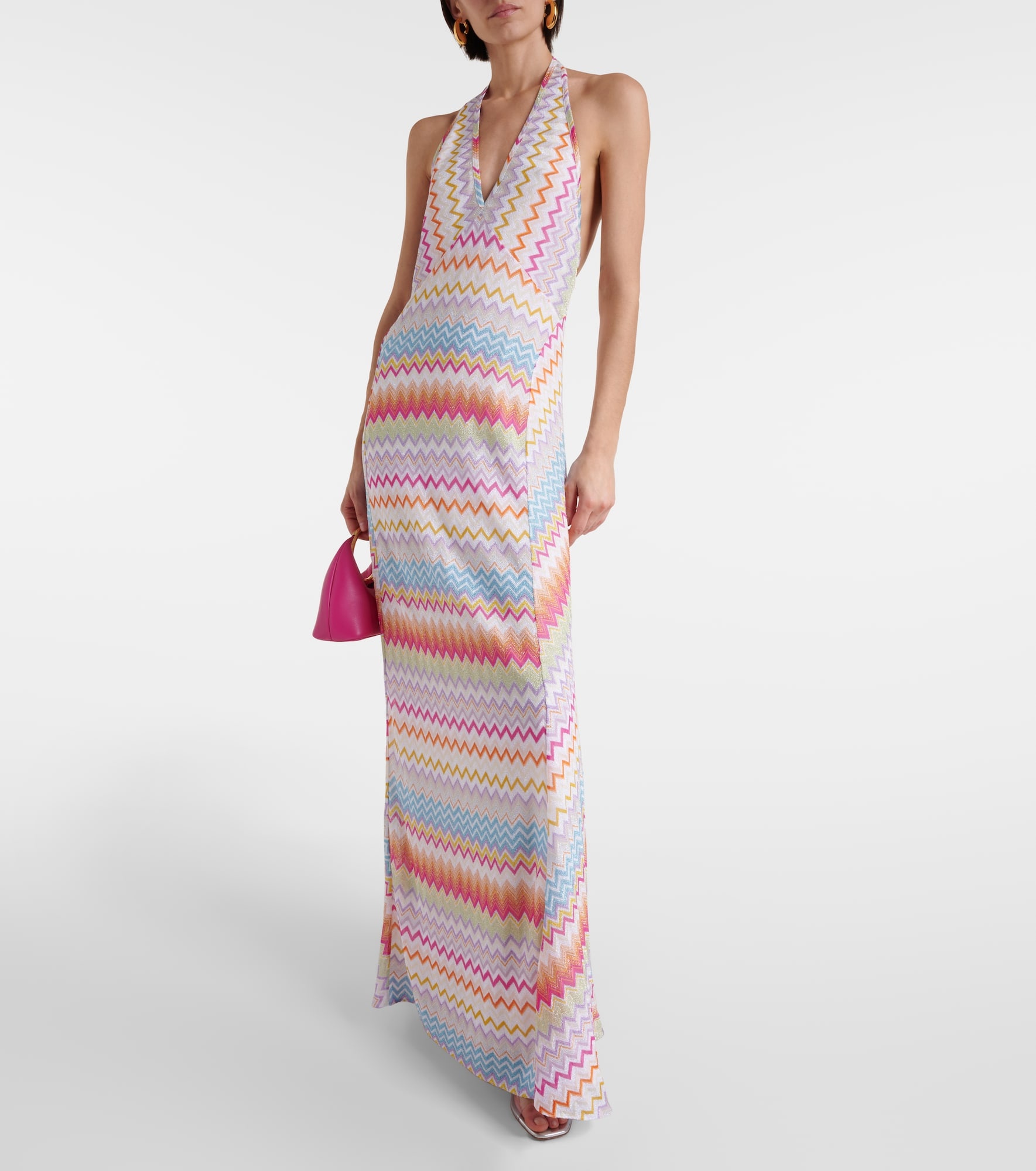 Zig Zag halterneck lamé maxi dress - 2