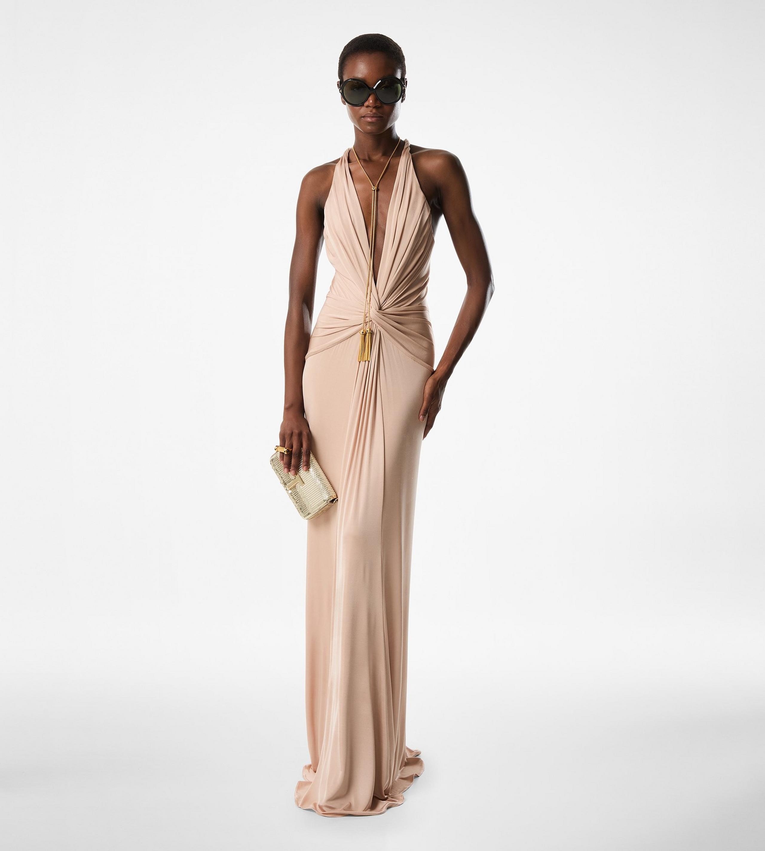 V-NECK CRISS-CROSS EVENING DRESS - 2