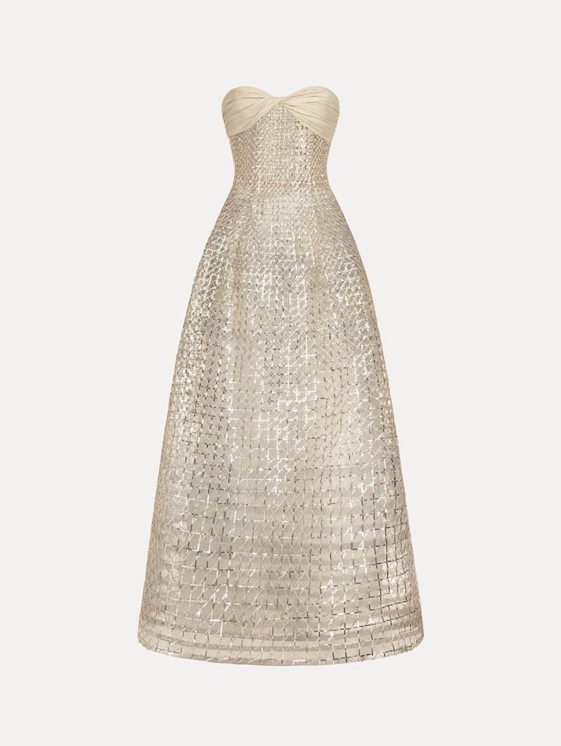 SEQUIN & BUGLE BEAD LATTICE GOWN 1
