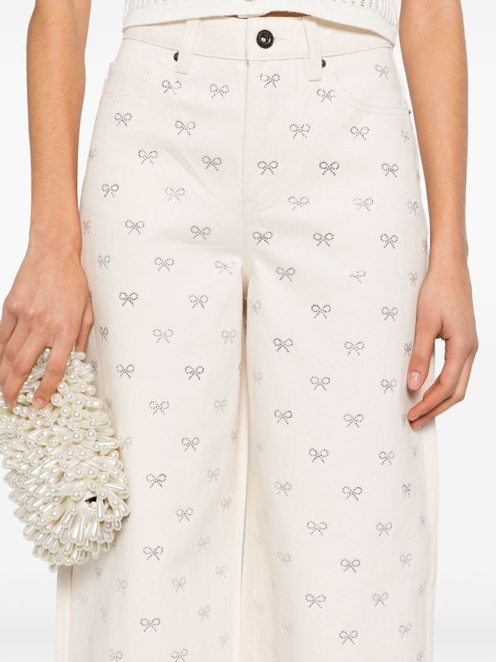 bow-embellished jeans - 5