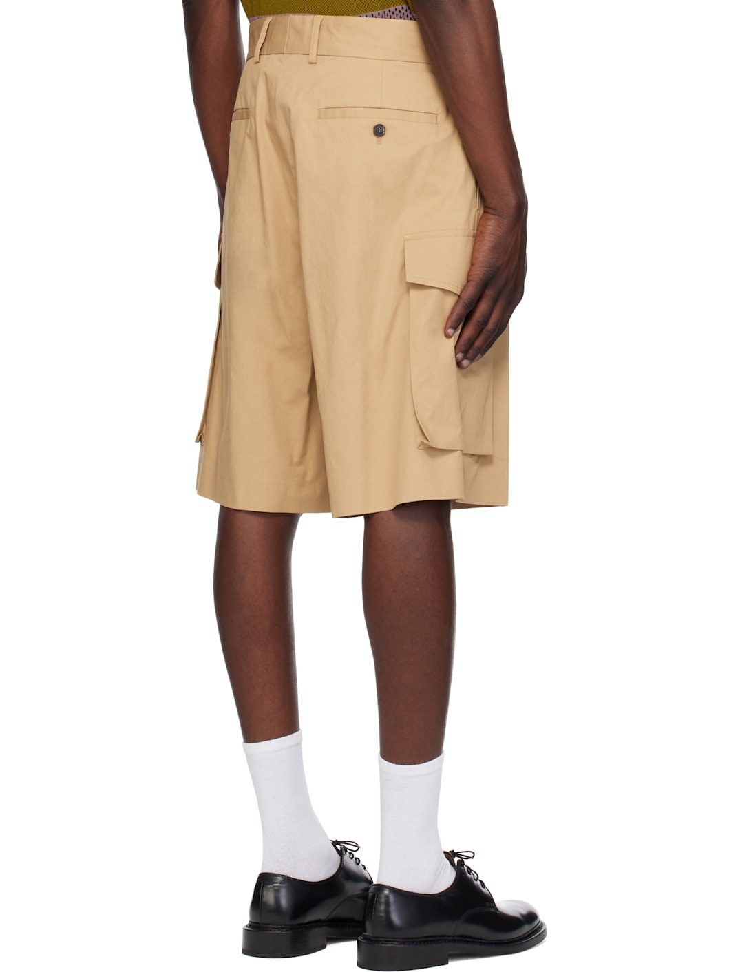 Beige Pleated Cargo Shorts - 3