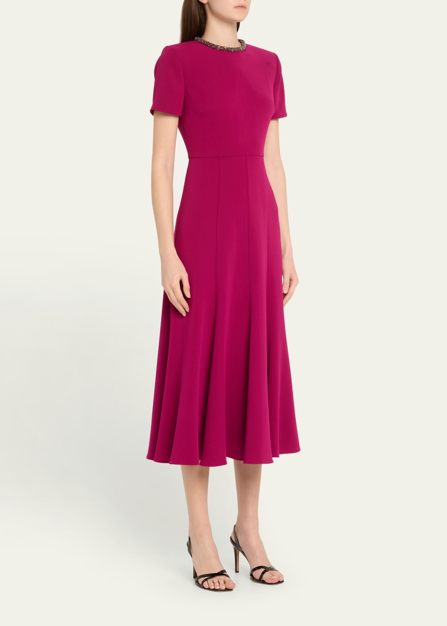 Diamante Neck Light Cady Midi Dress - 4