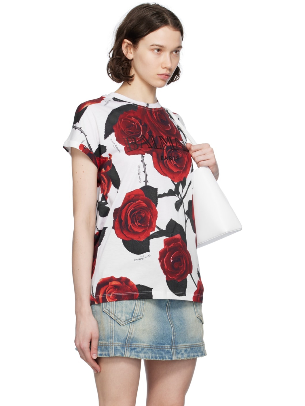 White & Red Rose Print T-Shirt - 2