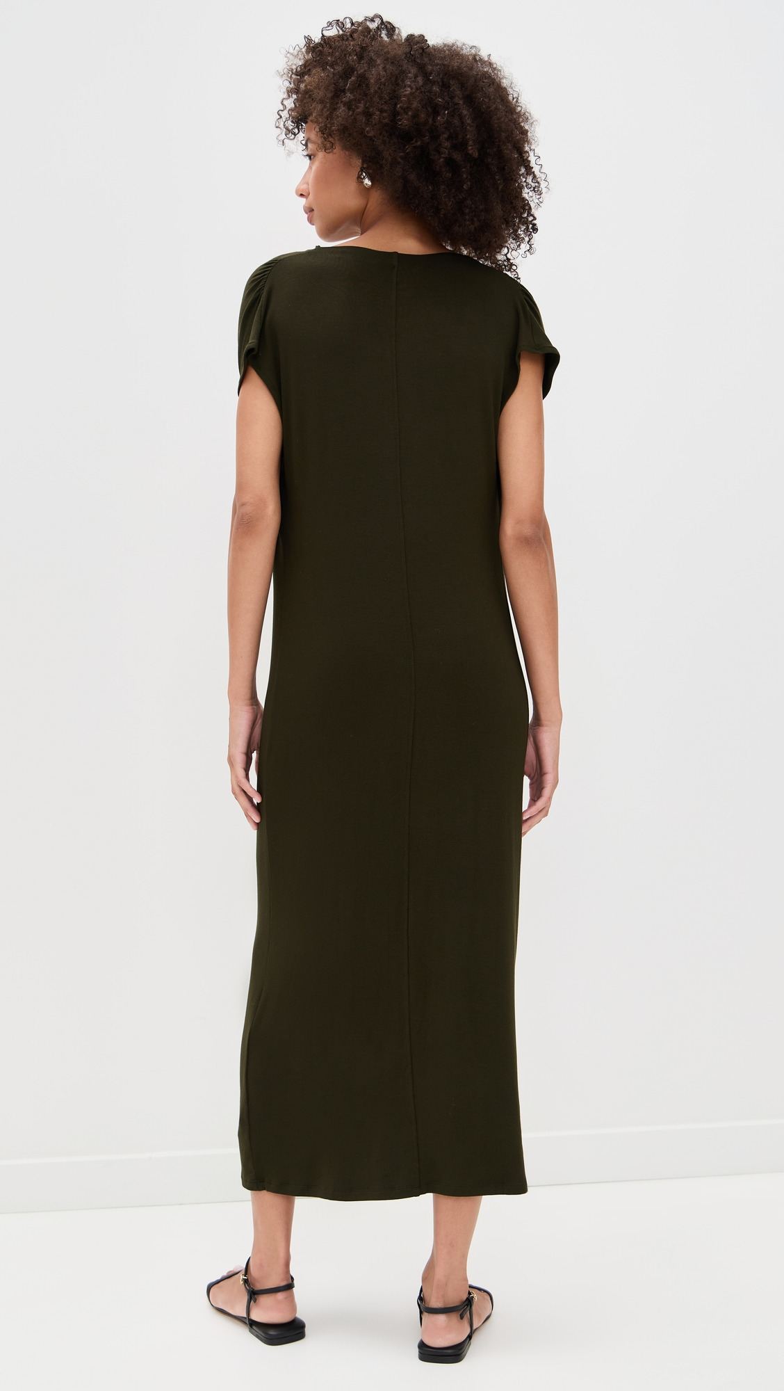 Cap Sleeve Draped Cowl Neck Dress - 2