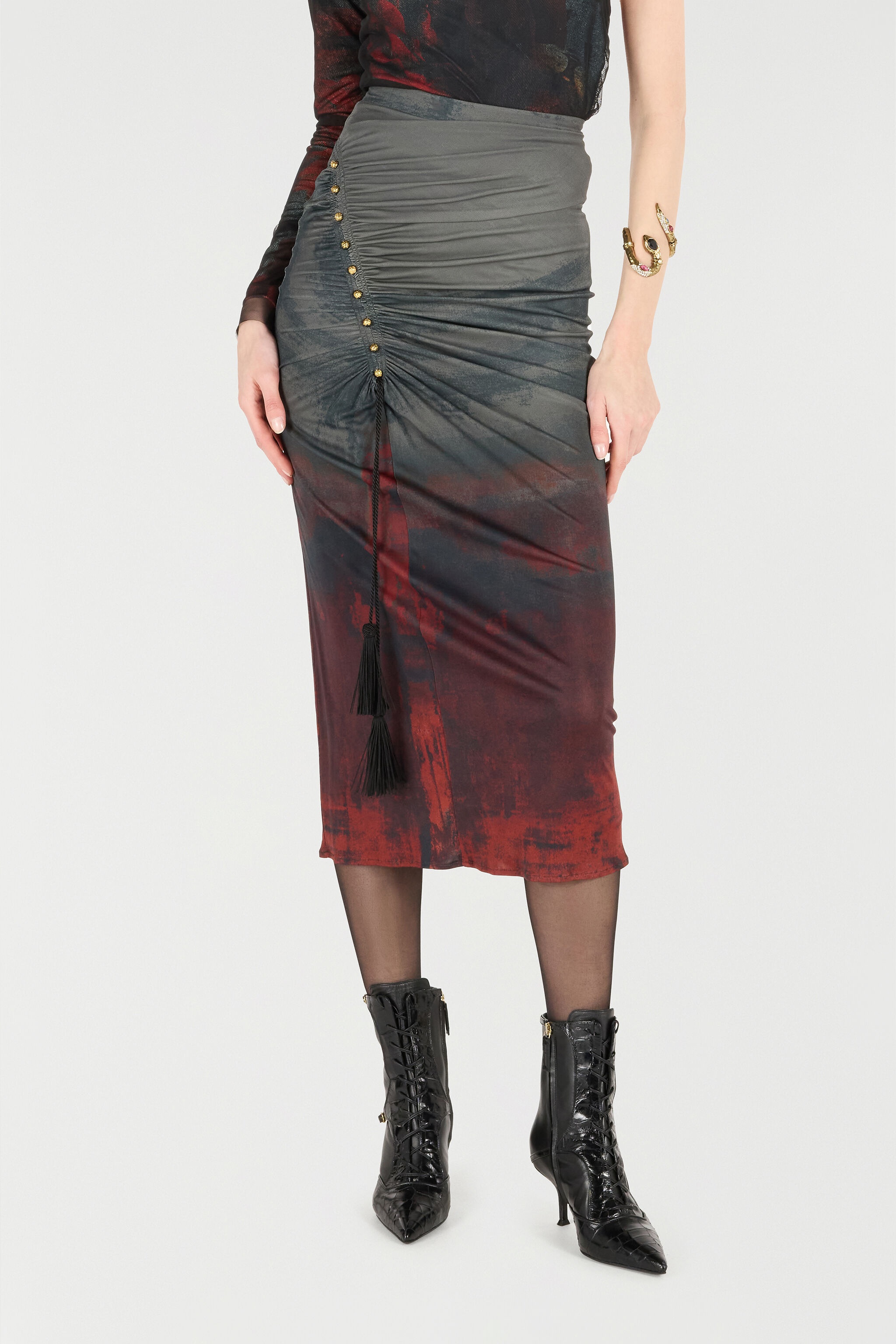 Mottled-Effect Midi Skirt - 3