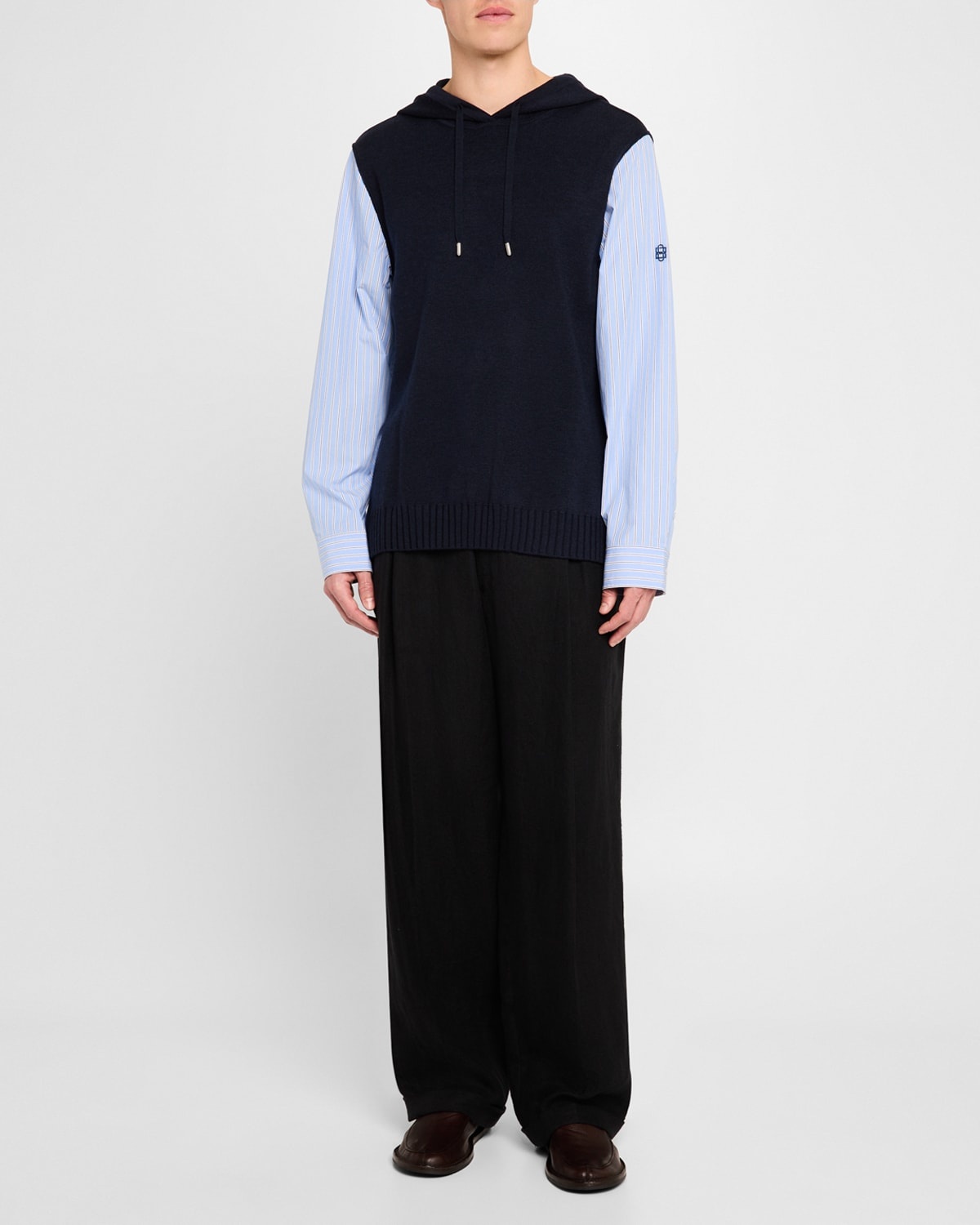 Men's Adonis Stripe Poplin and Knit Mix Combo Hoodie - 2
