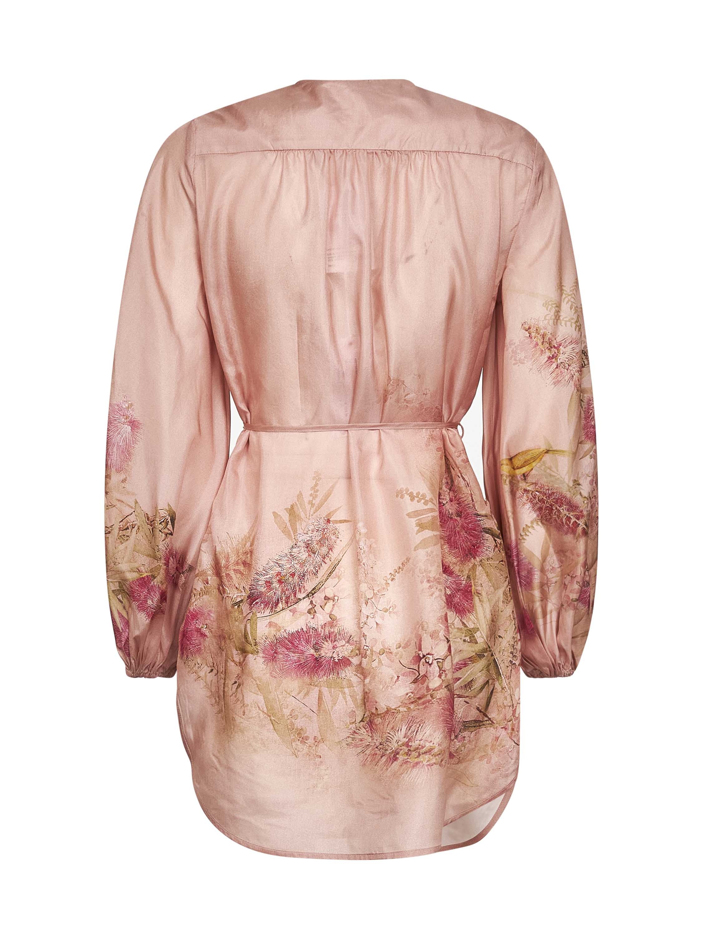 Zimmermann Women Pink Botanical Floral Silk Habotai Cascadian Tunic Top - 2