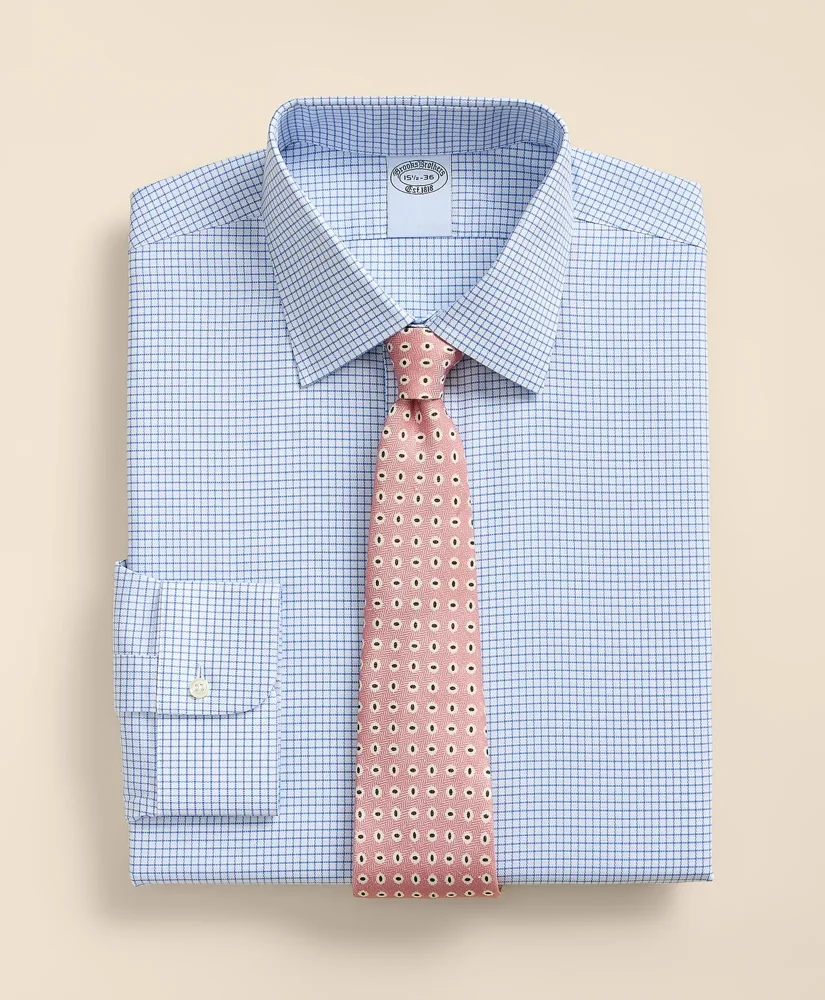 Stretch Supima® Cotton Non-Iron Royal Oxford Ainsley Collar, Grid Check Dress Shirt - 1