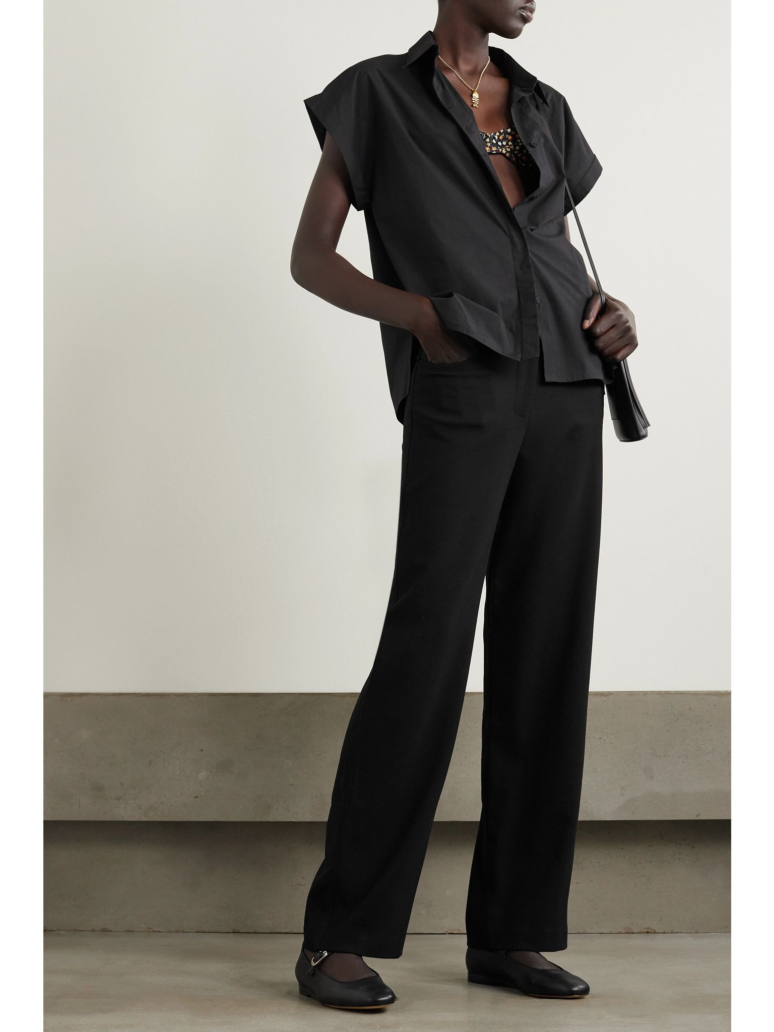 + NET SUSTAIN wool-blend crepe straight-leg pants Black - 2