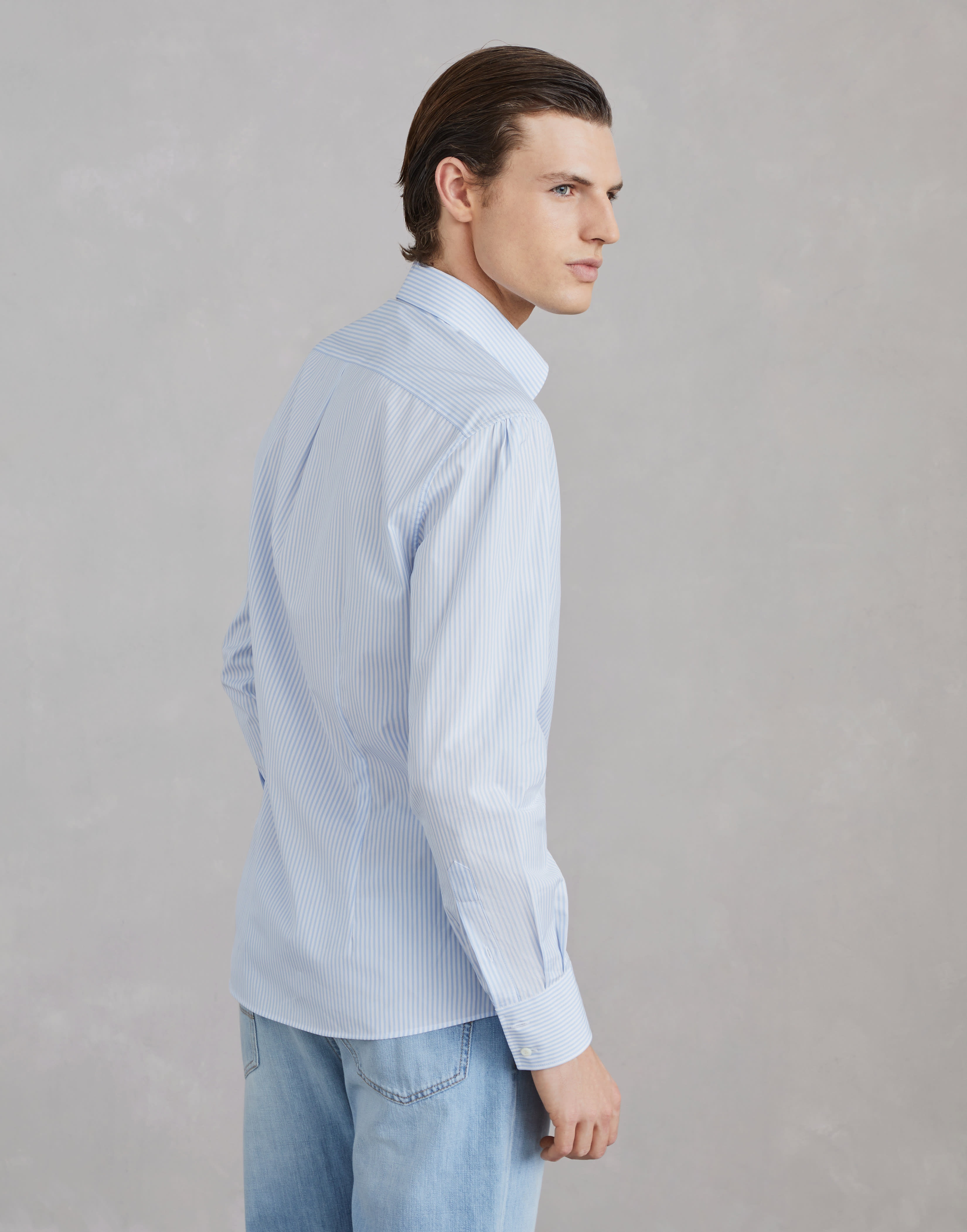 Striped cotton slim fit shirt with button-down collar - 2