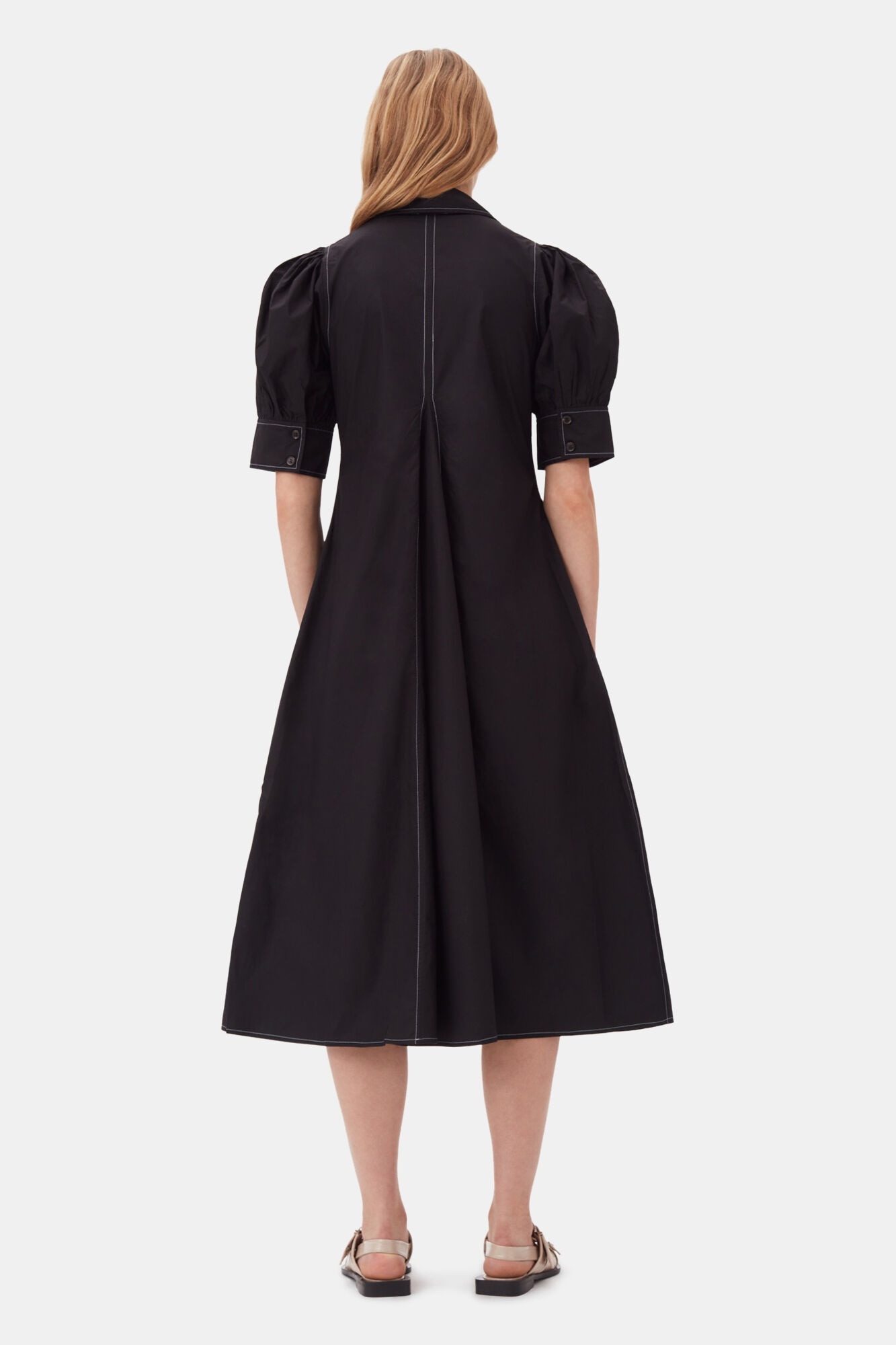 COTTON POPLIN V-NECK MIDI DRESS - 5