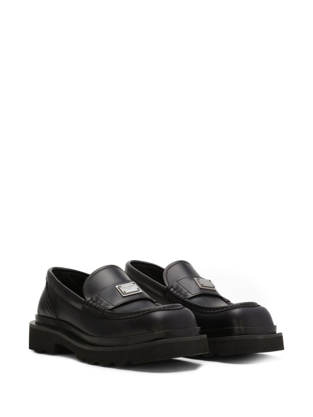 logo-plaque leather loafers - 2