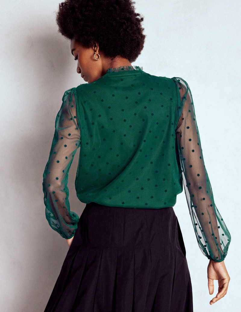 Frilled Tulle Blouse-Emerald Night 5