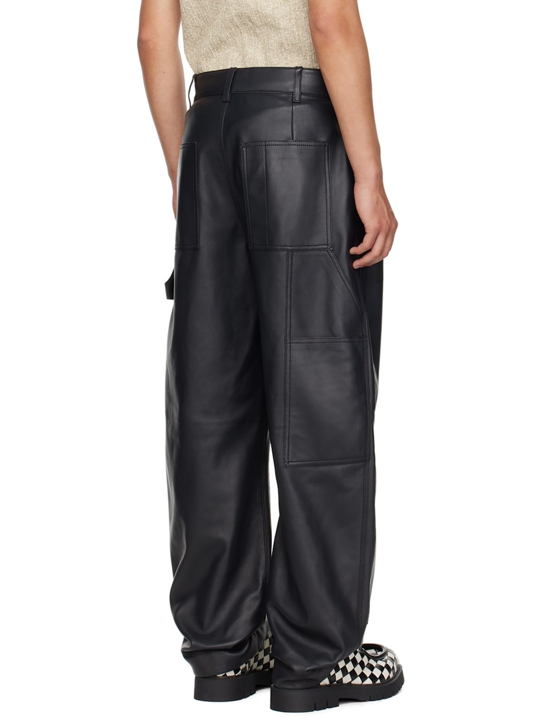 Black Cargo Leather Pants - 3