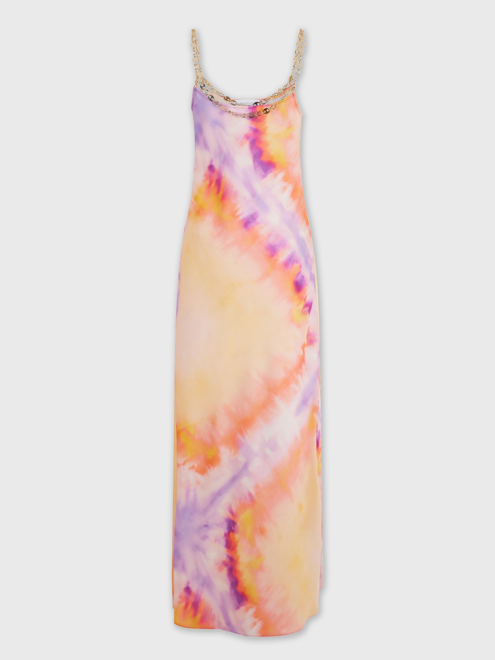ORANGE TIE-DYE LONG DRESS IN PRINTED SATIN - 8