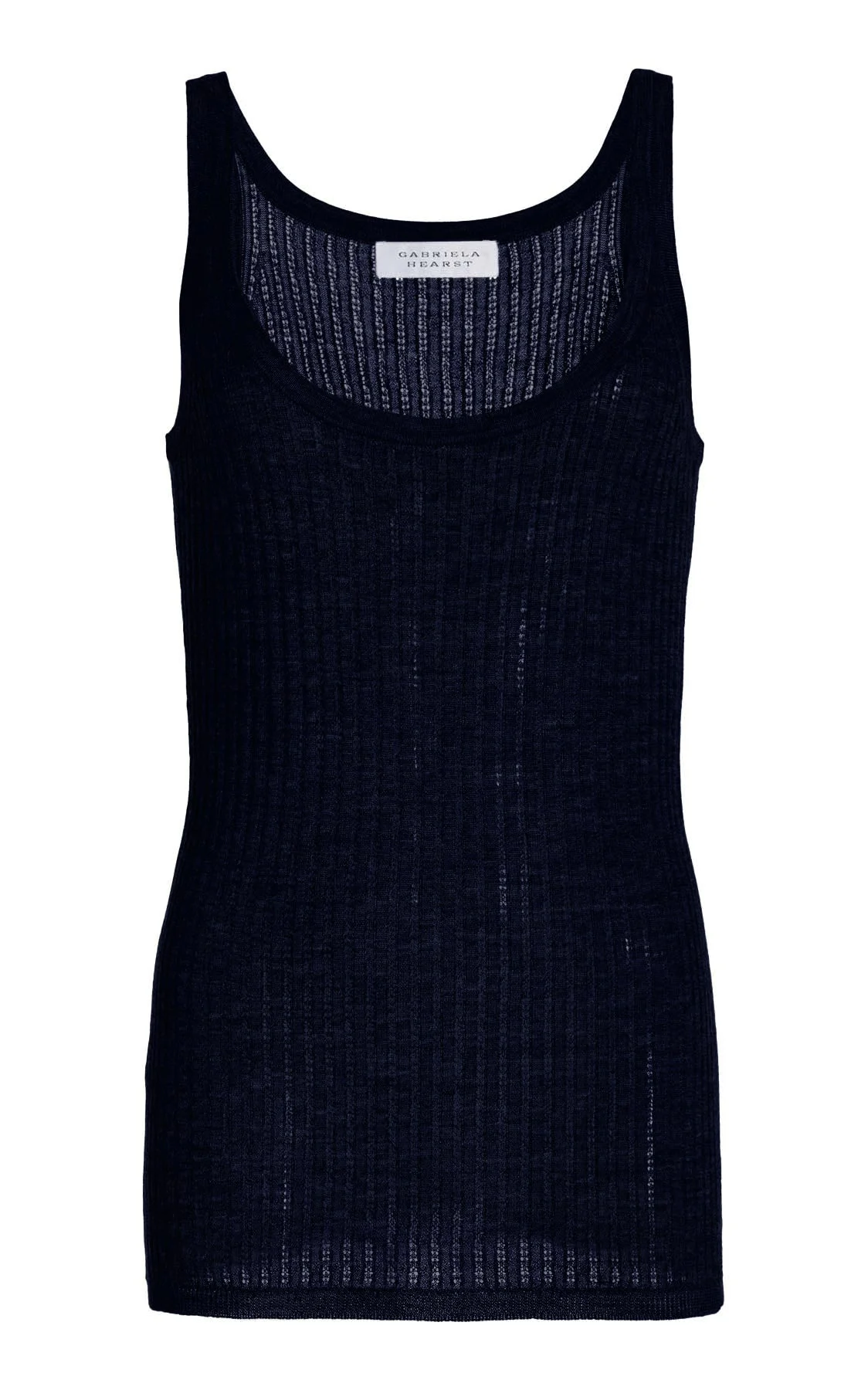 Nevin Pointelle Tank in Dark Navy Silk Cashmere - 1