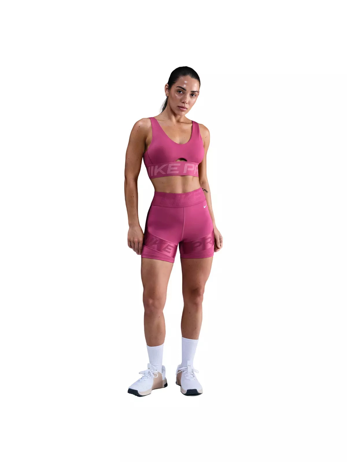 Women's Pro Indy Plunge Medium-Support Padded Sports Bra - Pink - 4