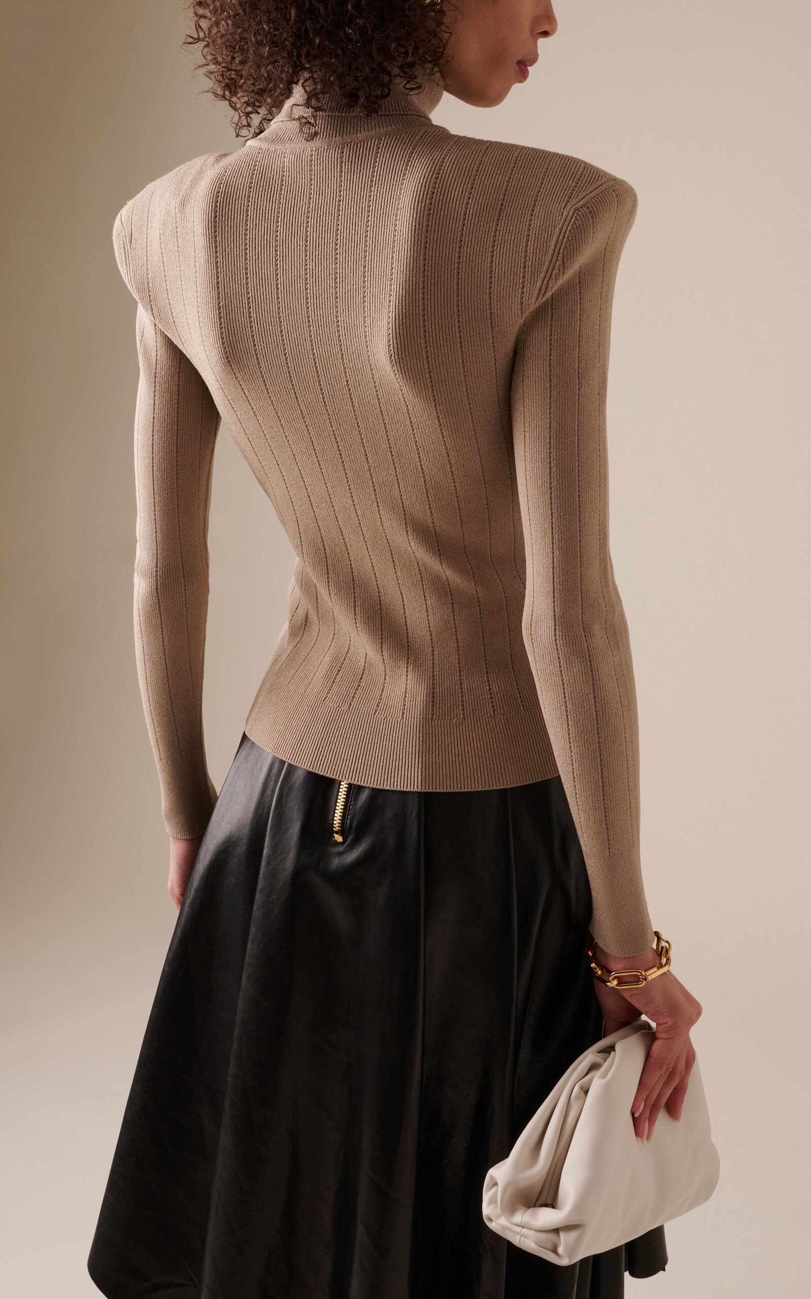 Button-Trimmed Knit Turtleneck Sweater brown - 4